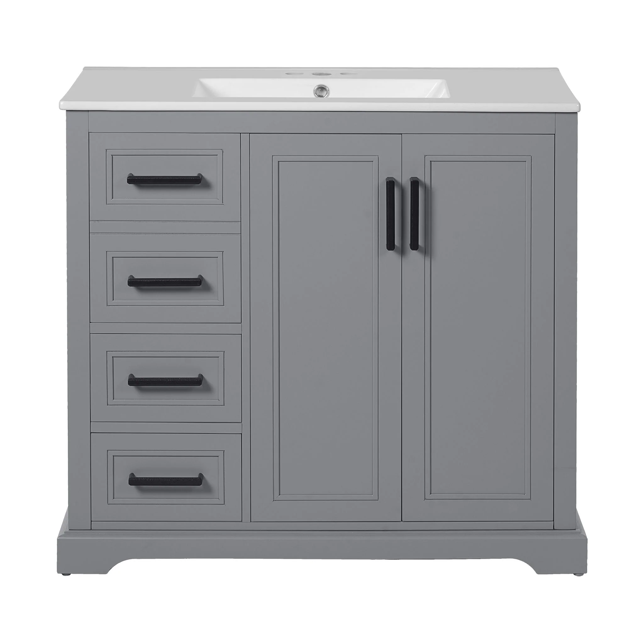 Bathroom Vanity With Sink, Soft Close Doors, Adjustable Shelf & 3 Drawers - Image 2