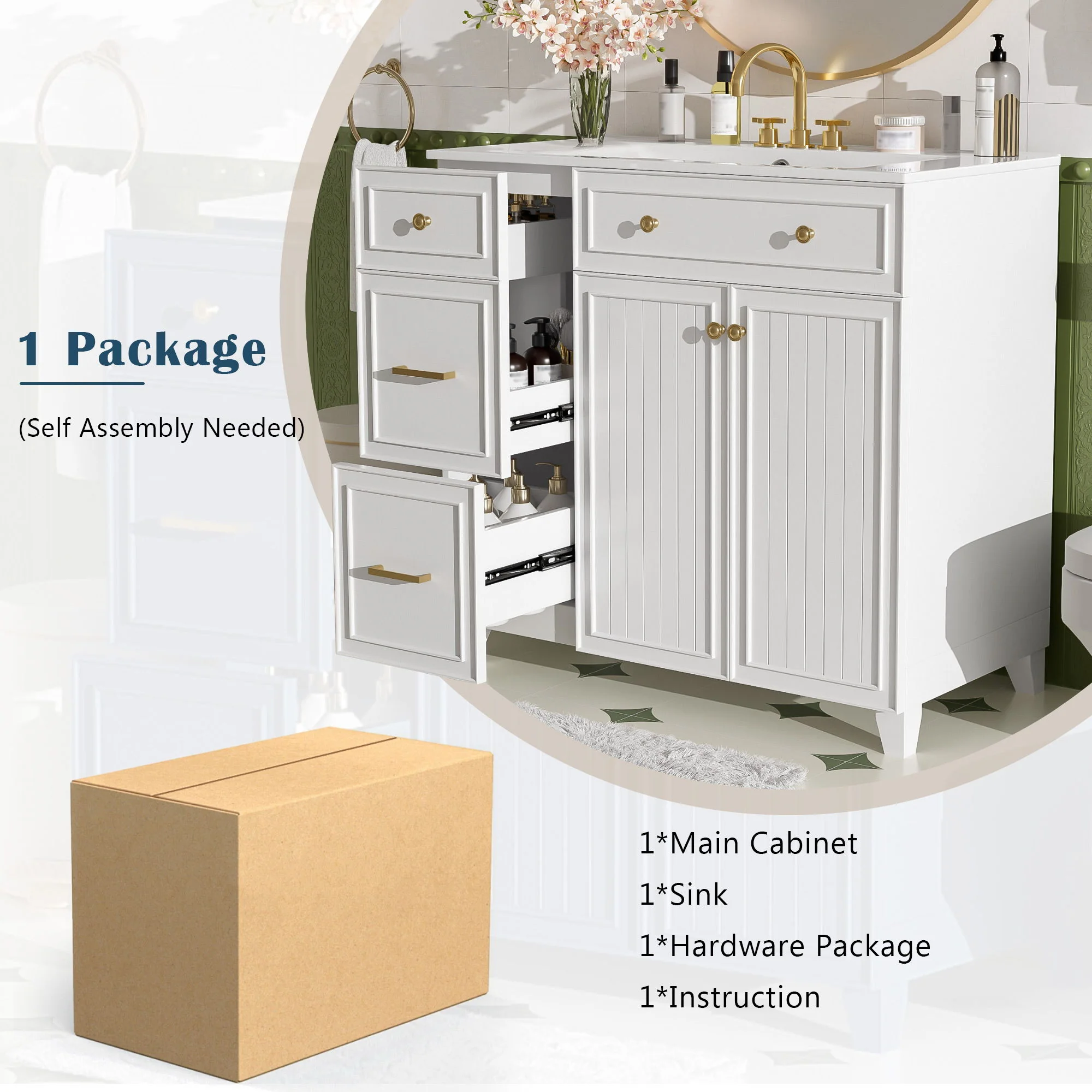 Bathroom Vanity With Sink, Soft Close Doors, Adjustable Shelves - Image 8