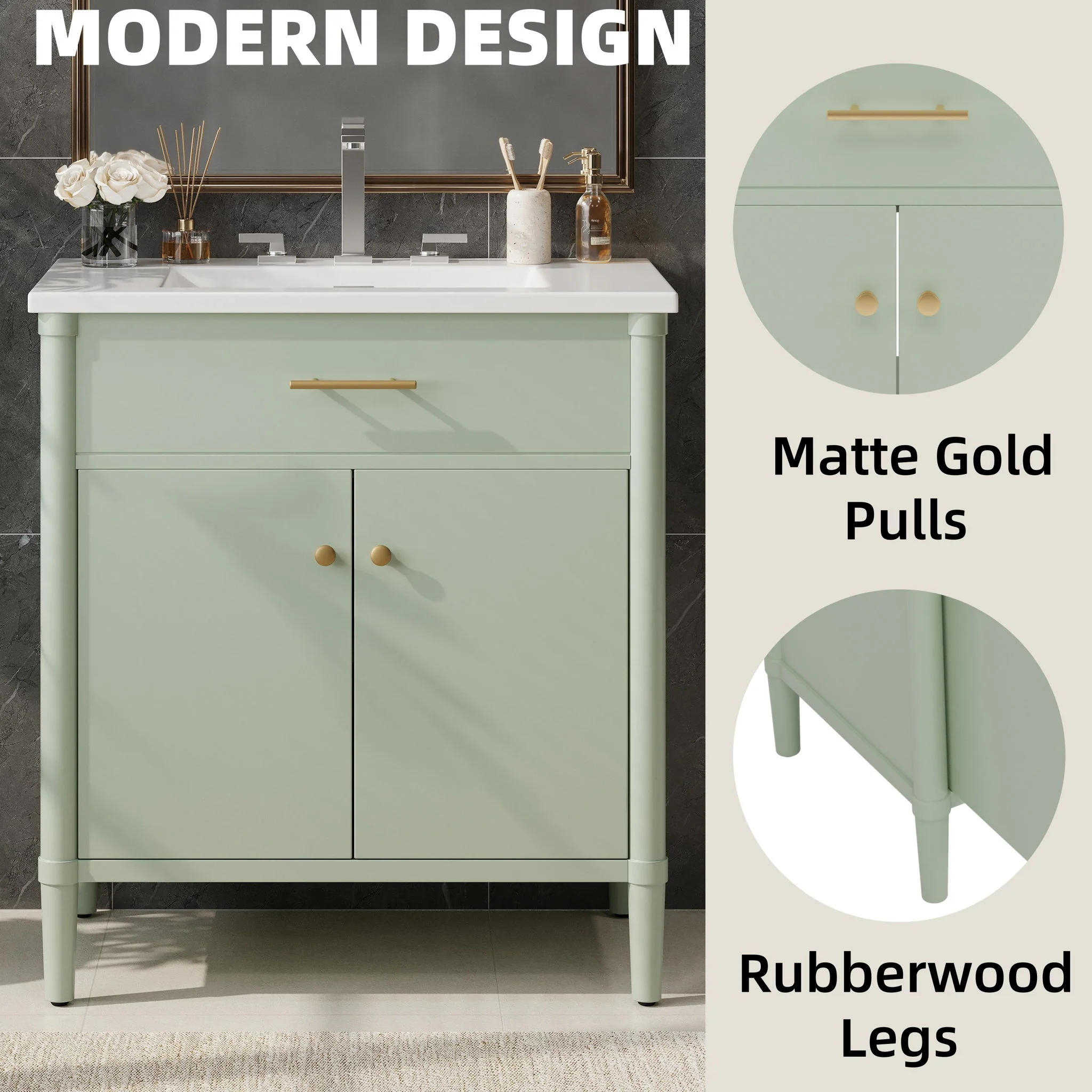 Bathroom Vanity With Sink, Soft Close Doors And Adjustable Shelf - Image 16