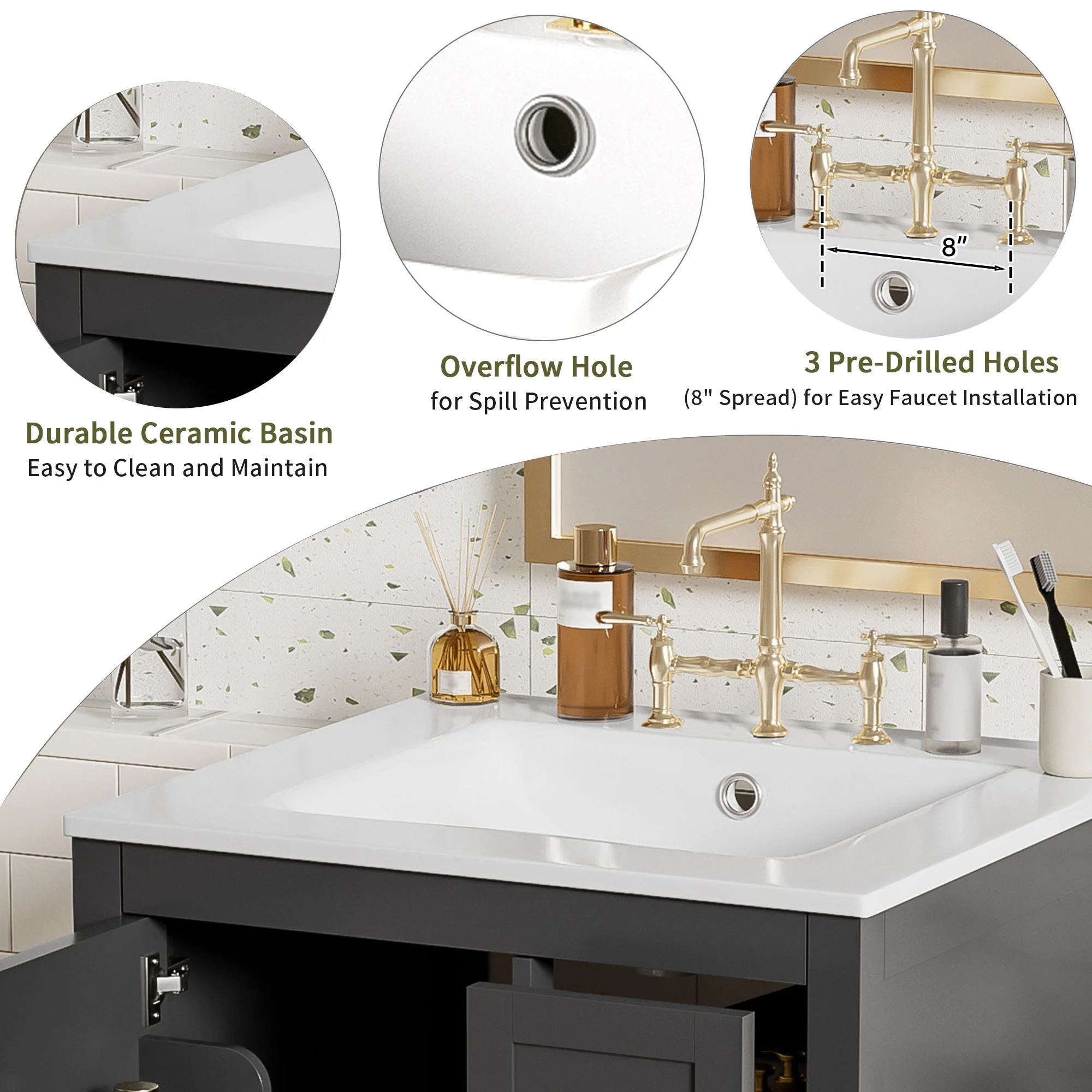Bathroom Vanity With Sink, Soft-Close Doors, Double-Layer Shelf And 3 Drawers - Image 14