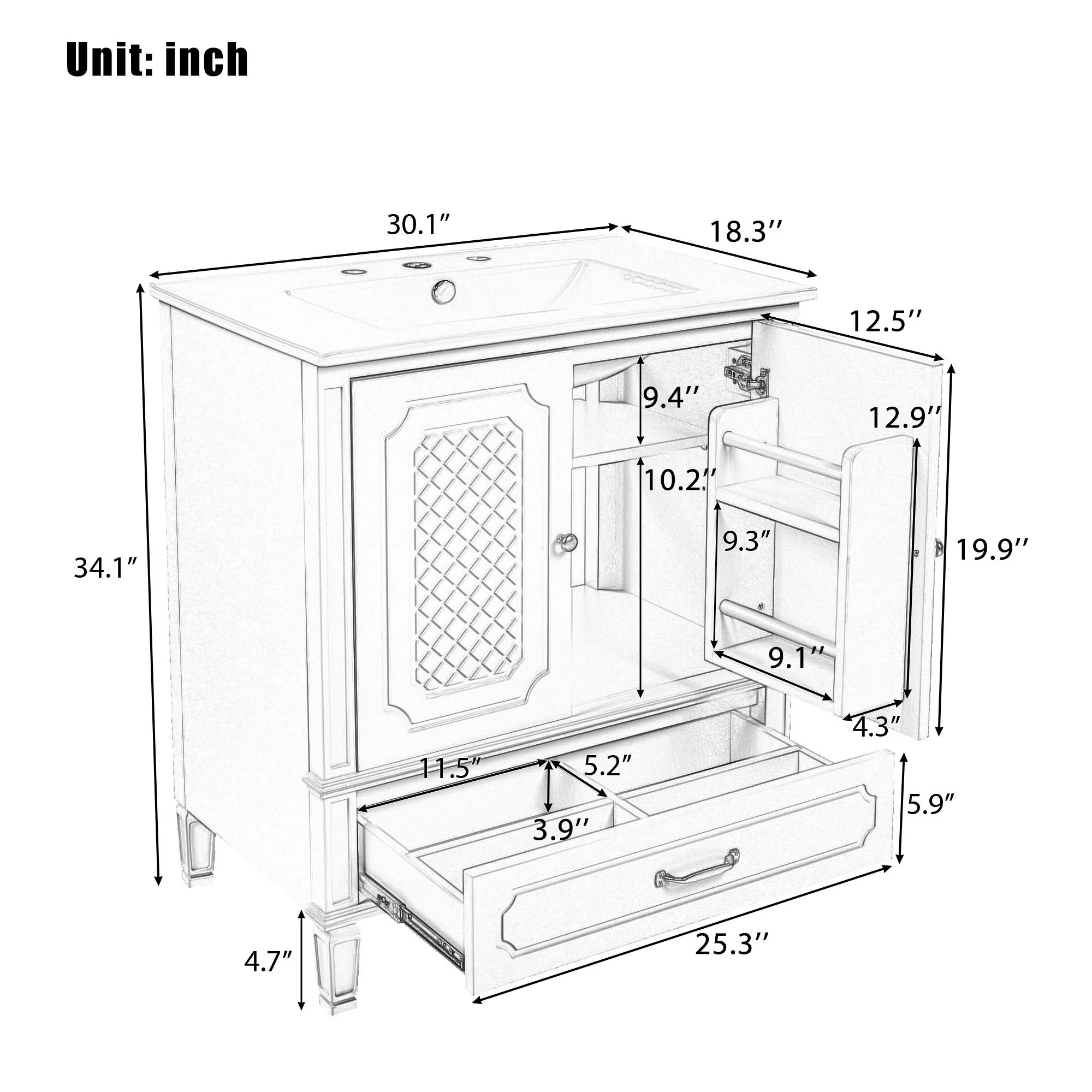 Bathroom Vanity With Sink, Soft Closing Door, Multi Functional Storage - Image 35