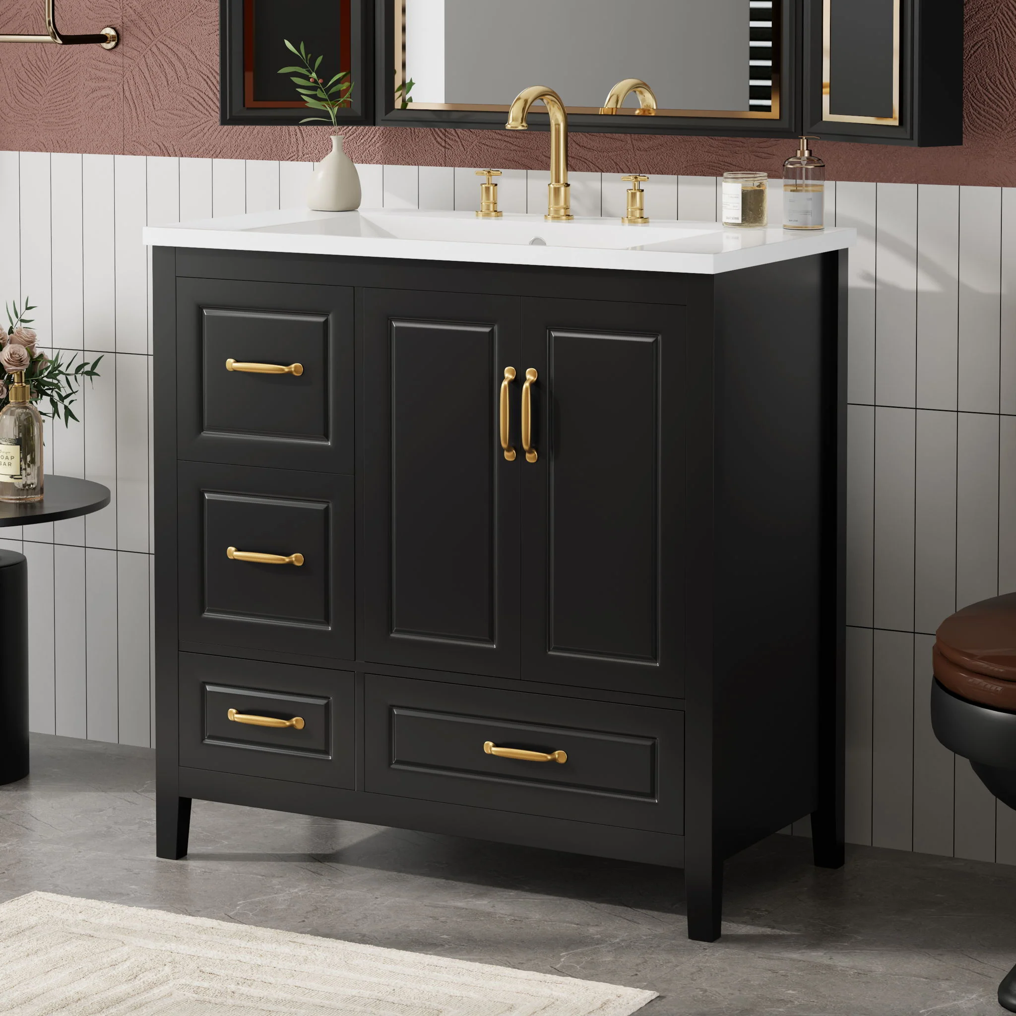 Bathroom Vanity With Sink, Soft Closing Doors & Drawers, Metal Handles - Image 10