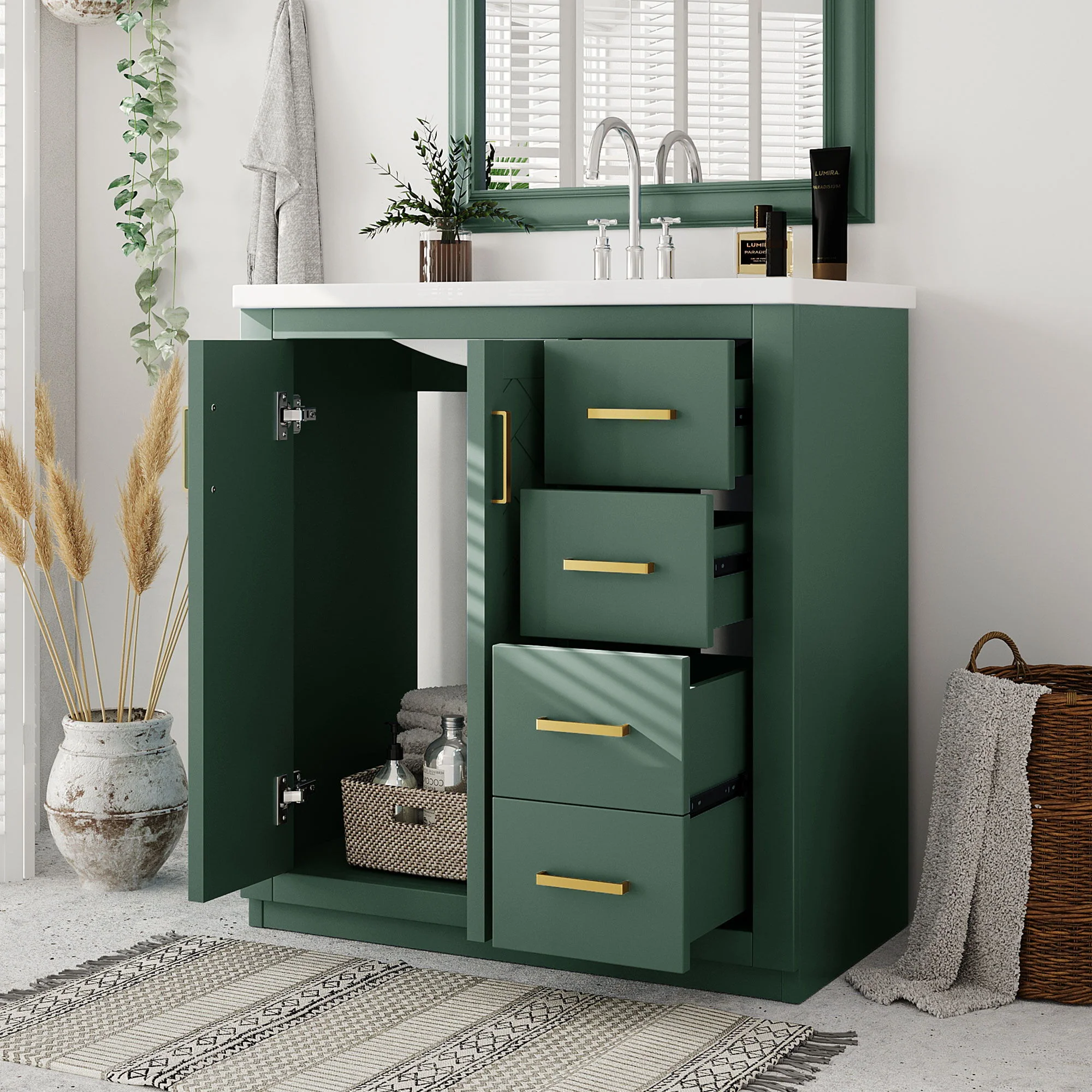 Bathroom Vanity With Sink, Storage Cabinet, Freestanding Set With 3 Drawers & Soft Closing Doors - Image 16
