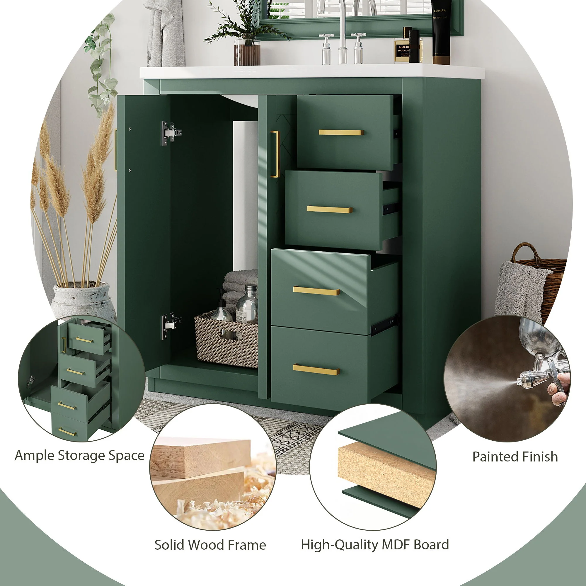 Bathroom Vanity With Sink, Storage Cabinet, Freestanding Set With 3 Drawers & Soft Closing Doors - Image 24