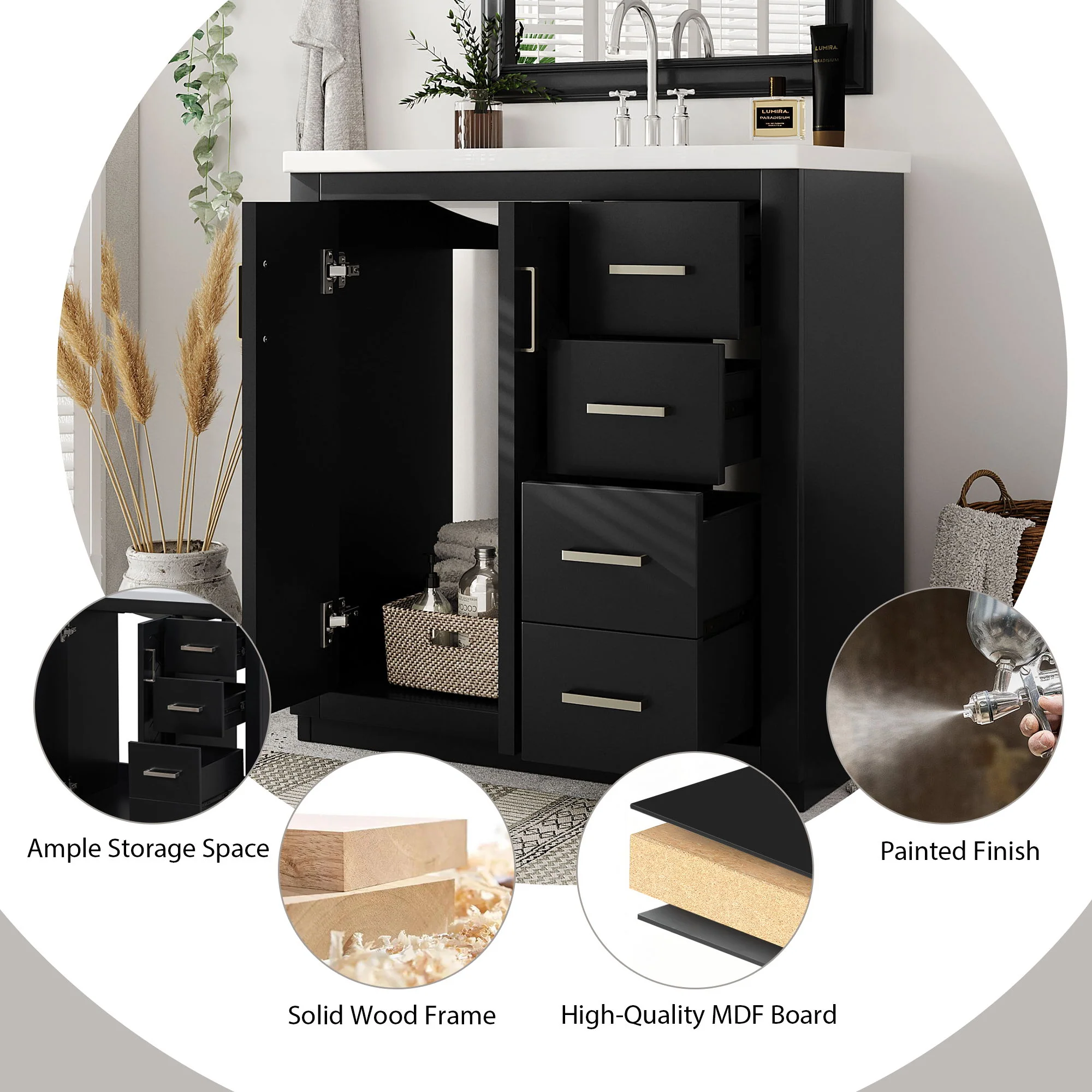 Bathroom Vanity With Sink, Storage Cabinet, Freestanding Set With 3 Drawers & Soft Closing Doors - Image 26