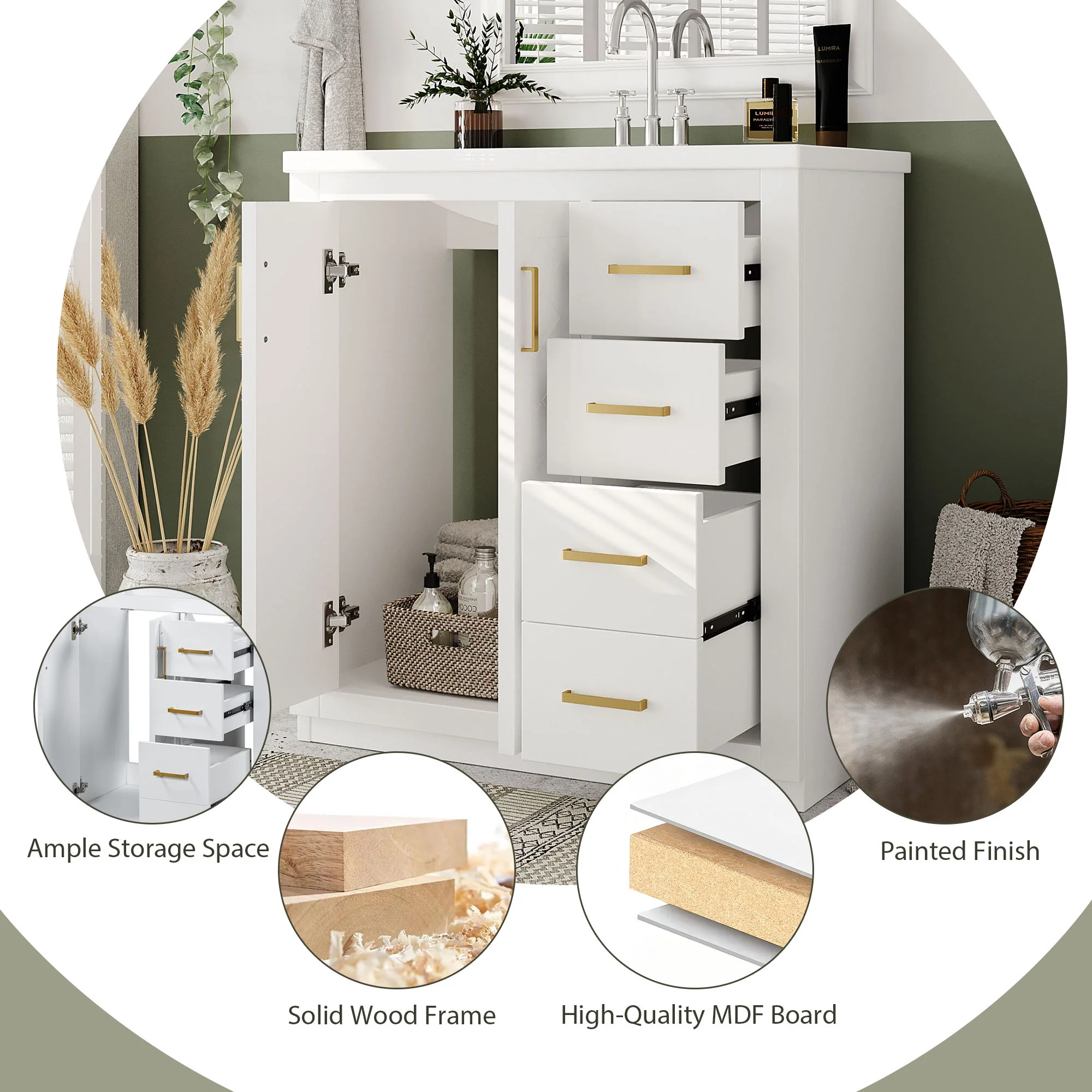Bathroom Vanity With Sink, Storage Cabinet, Freestanding Set With 3 Drawers & Soft Closing Doors - Image 36
