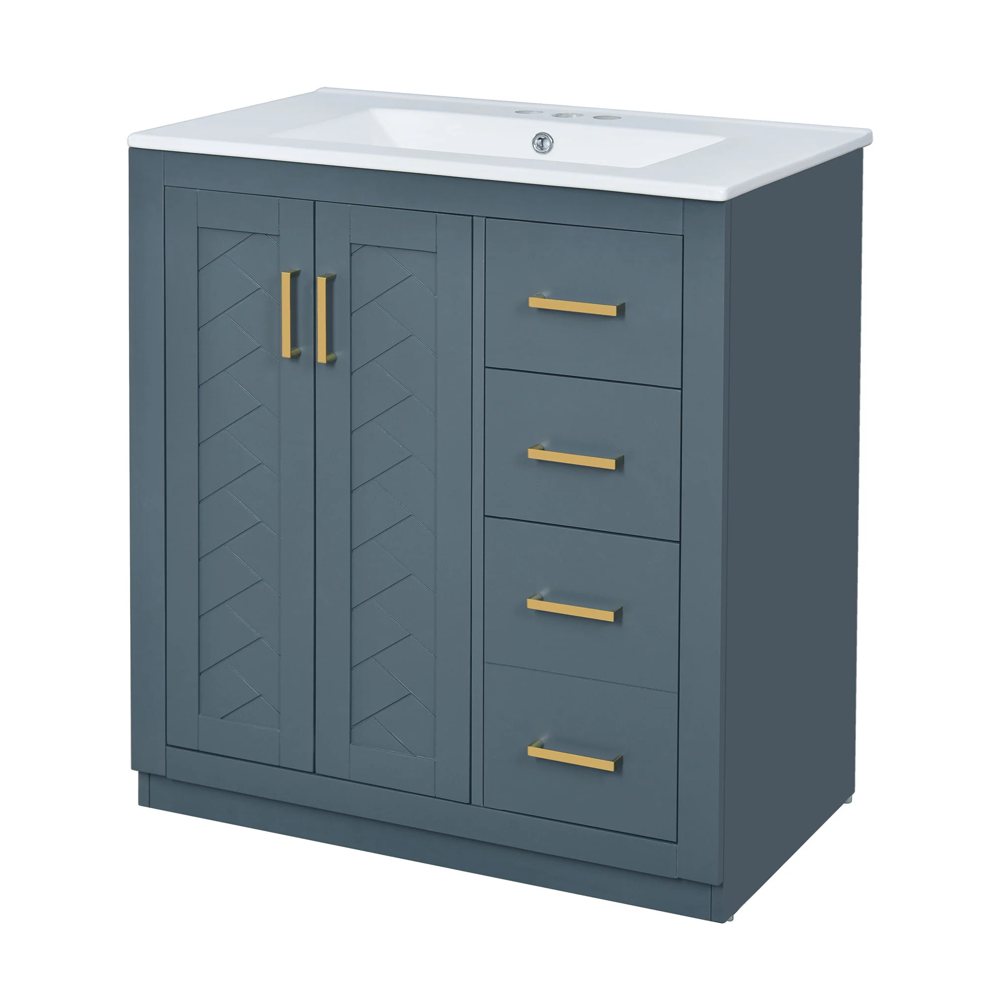 Bathroom Vanity With Sink, Storage Cabinet, Freestanding Set With 3 Drawers & Soft Closing Doors - Image 4