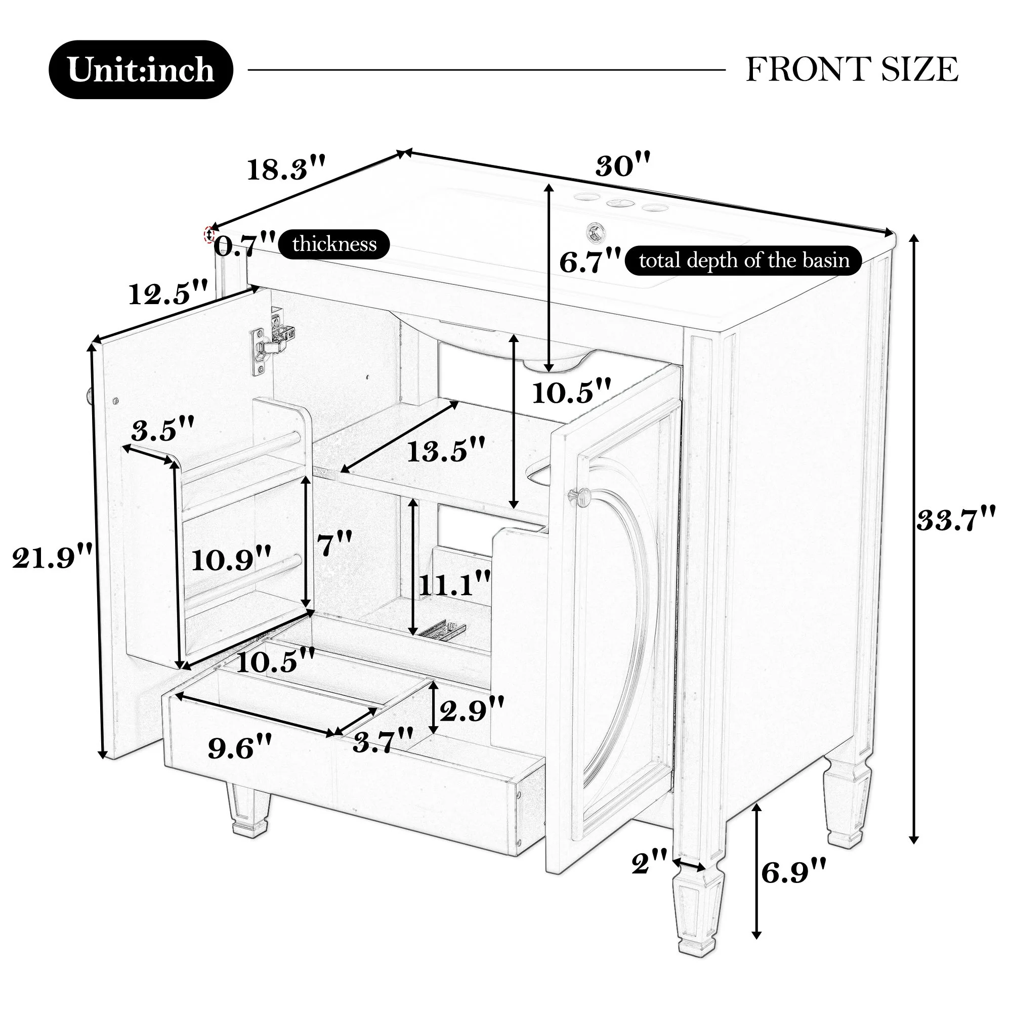 Bathroom Vanity With Sink With 2 Doors And Adjustable Shelf - Image 44