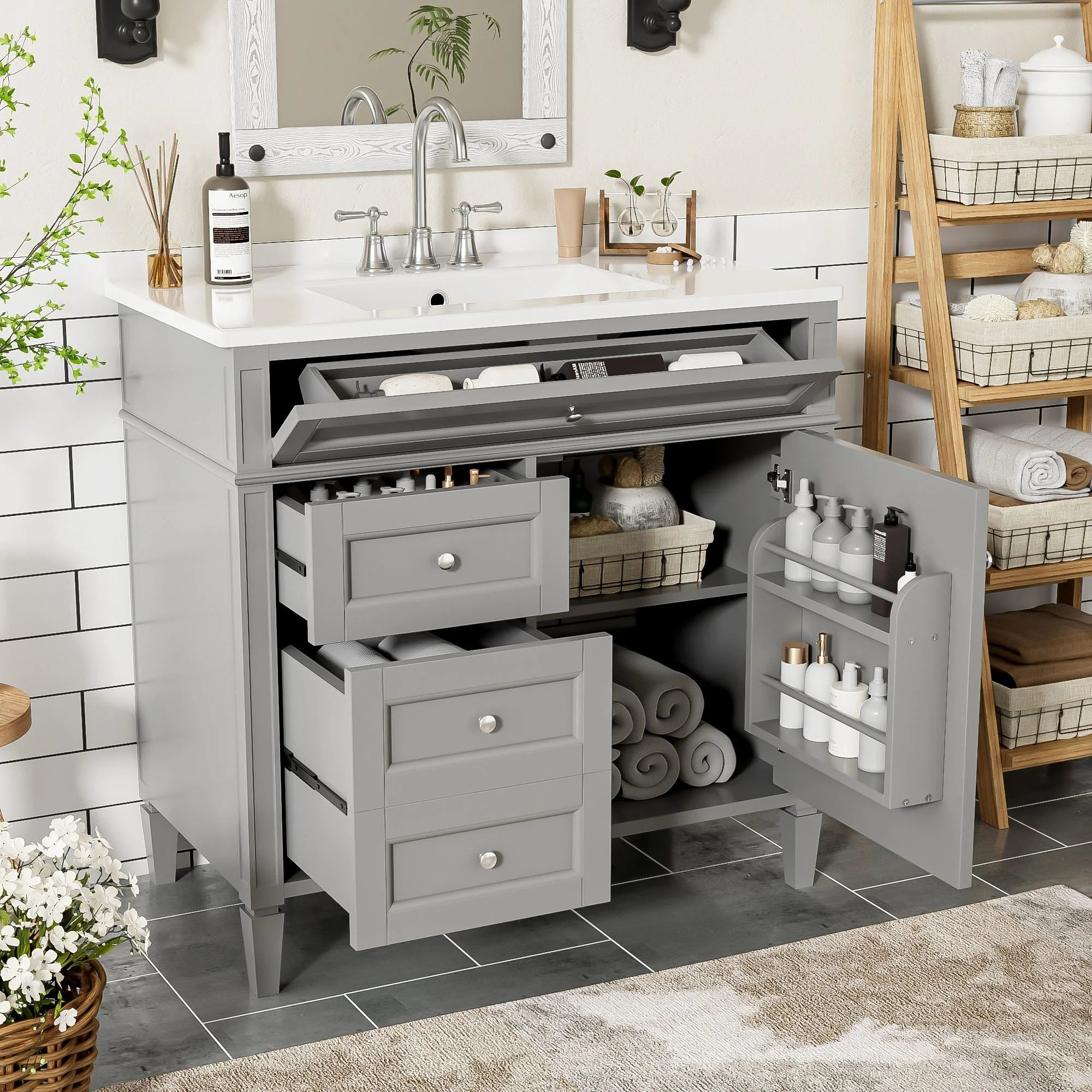 Bathroom Vanity With Top Sink, 2 Drawers And Tip Out Drawer - Image 19