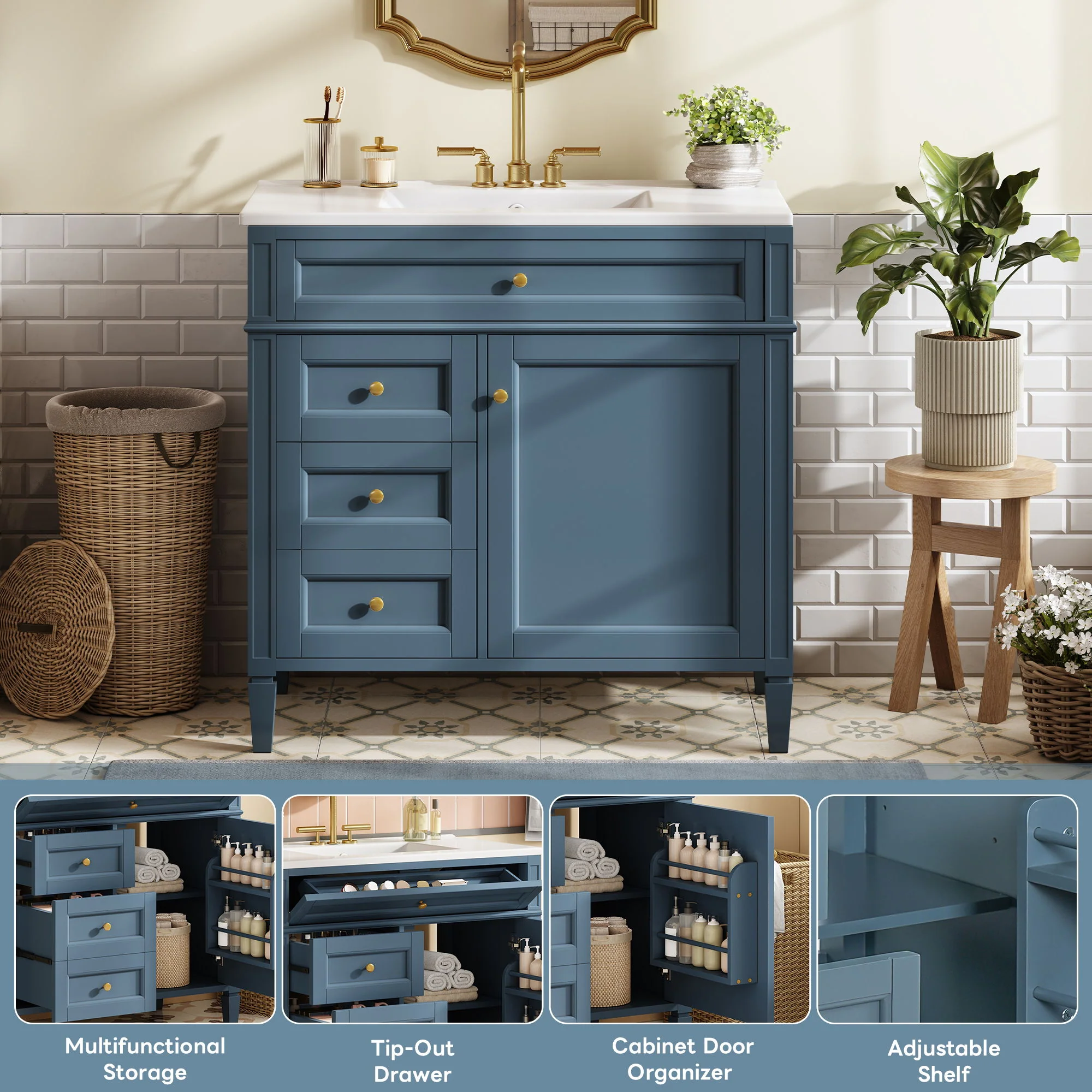 Bathroom Vanity With Top Sink, 2 Drawers And Tip Out Drawer - Image 39