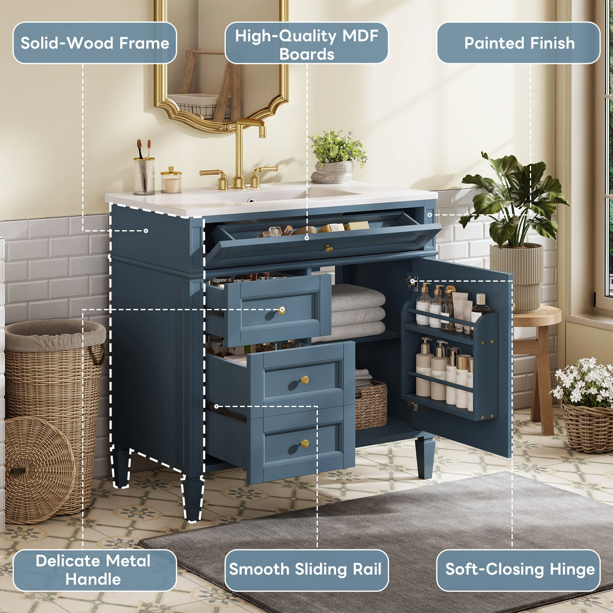 Bathroom Vanity With Top Sink, 2 Drawers And Tip Out Drawer - Image 43