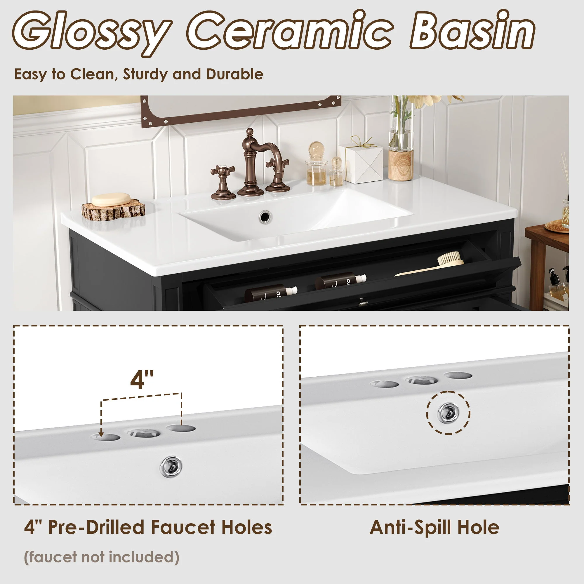 Bathroom Vanity With Top Sink, 2 Drawers And Tip Out Drawer - Image 9