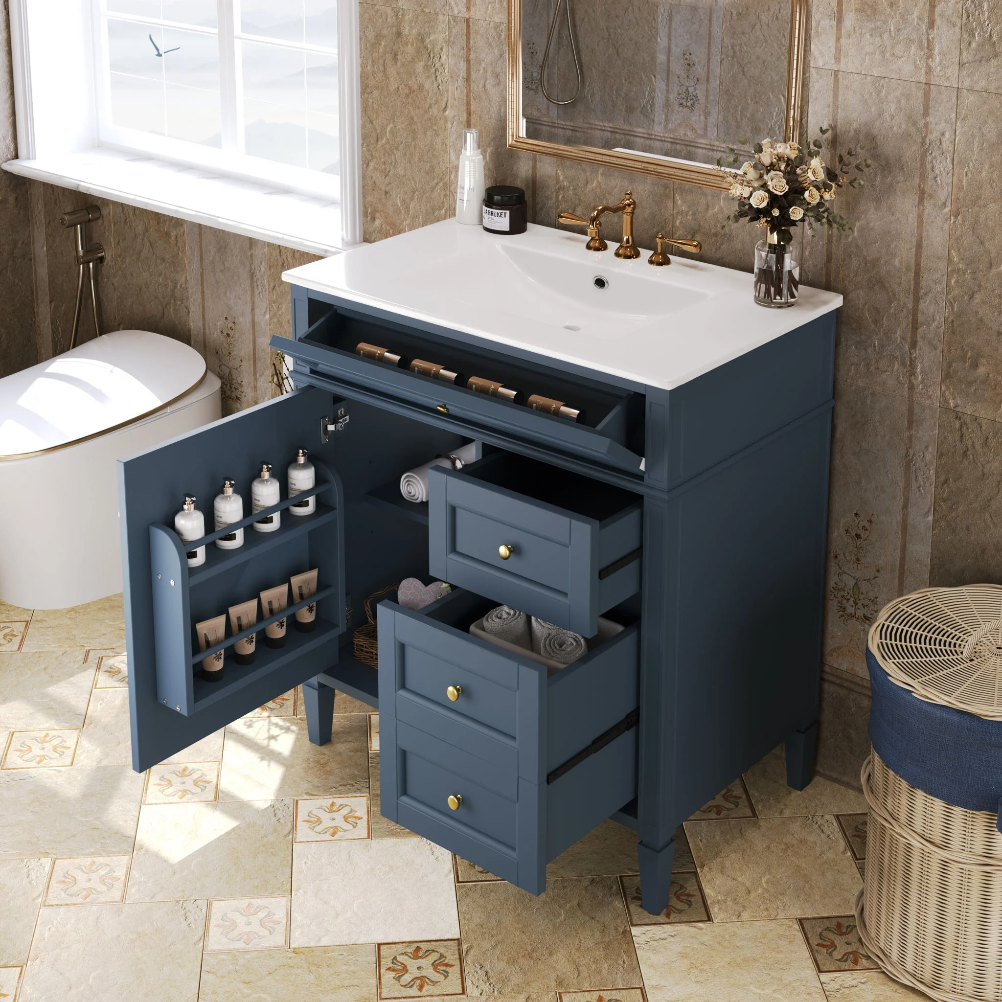 Bathroom Vanity With Top Sink, 2 Drawers & Tip Out Drawer - Image 20