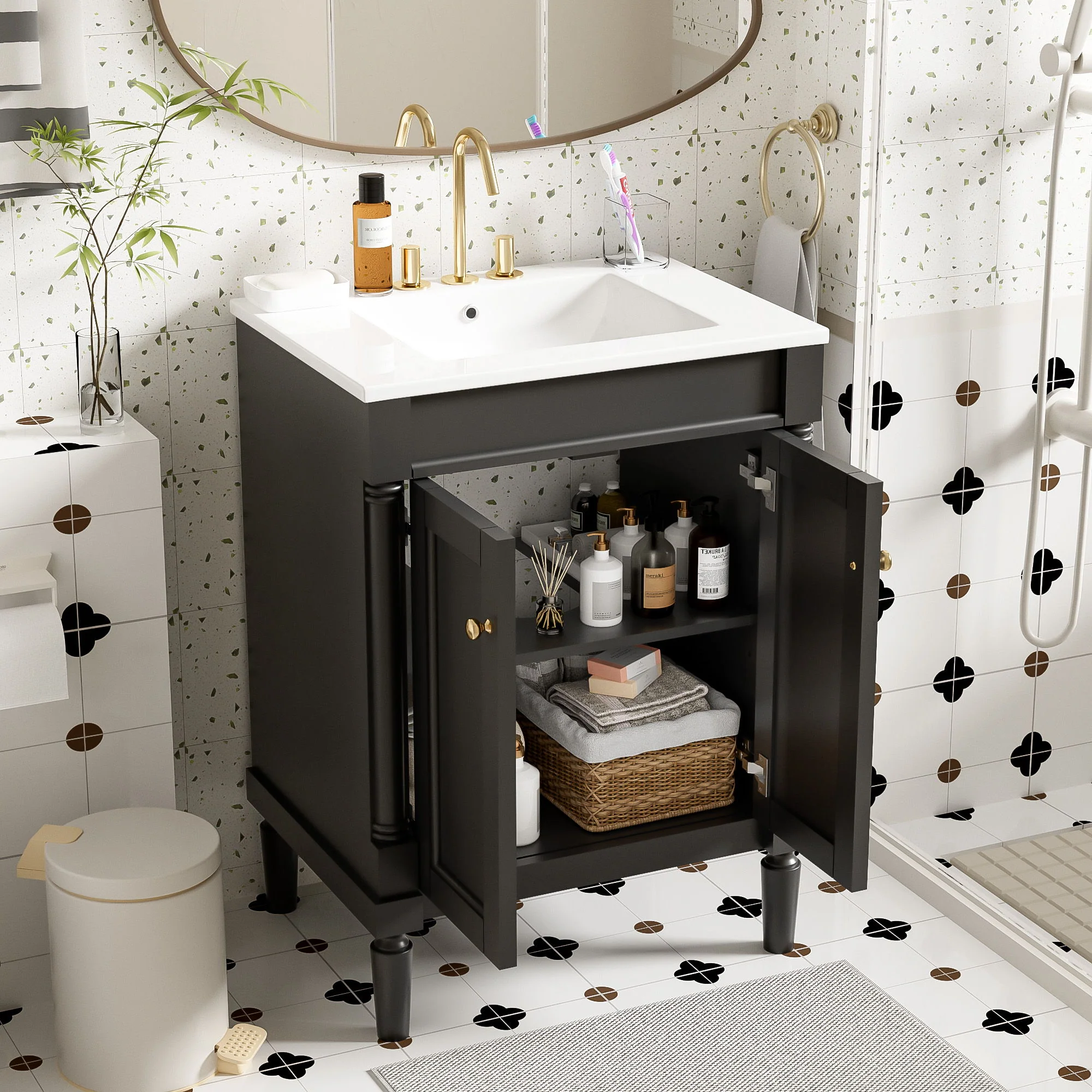 Bathroom Vanity With Top Sink, 2 Tier Storage Cabinet - Image 6