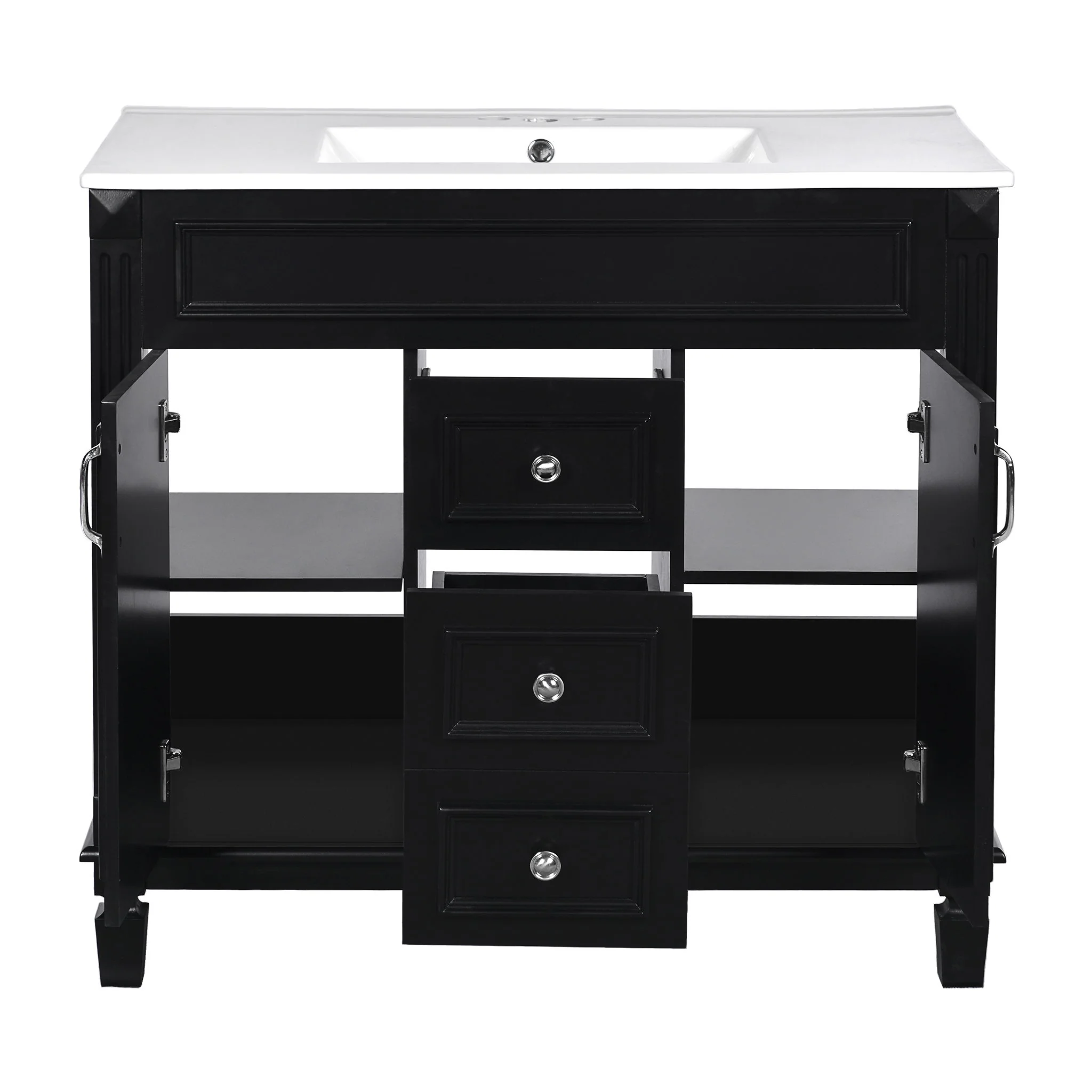 Bathroom Vanity With Top Sink, Basin On Cabinet With 2 Soft Closing Doors And 2 Drawers - Image 5