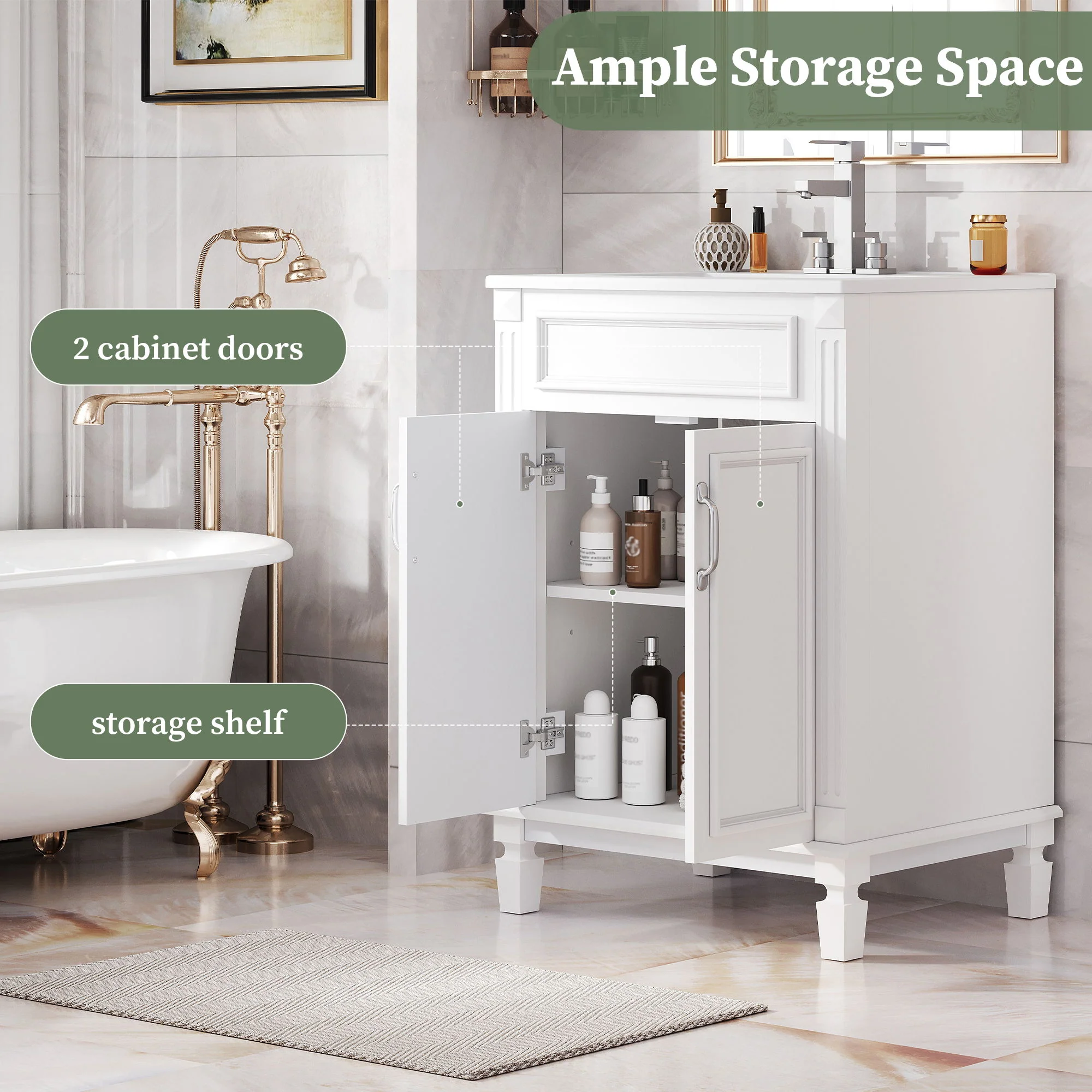 Bathroom Vanity With Top Sink, Cabinet With 2 Soft Closing Doors - Image 22