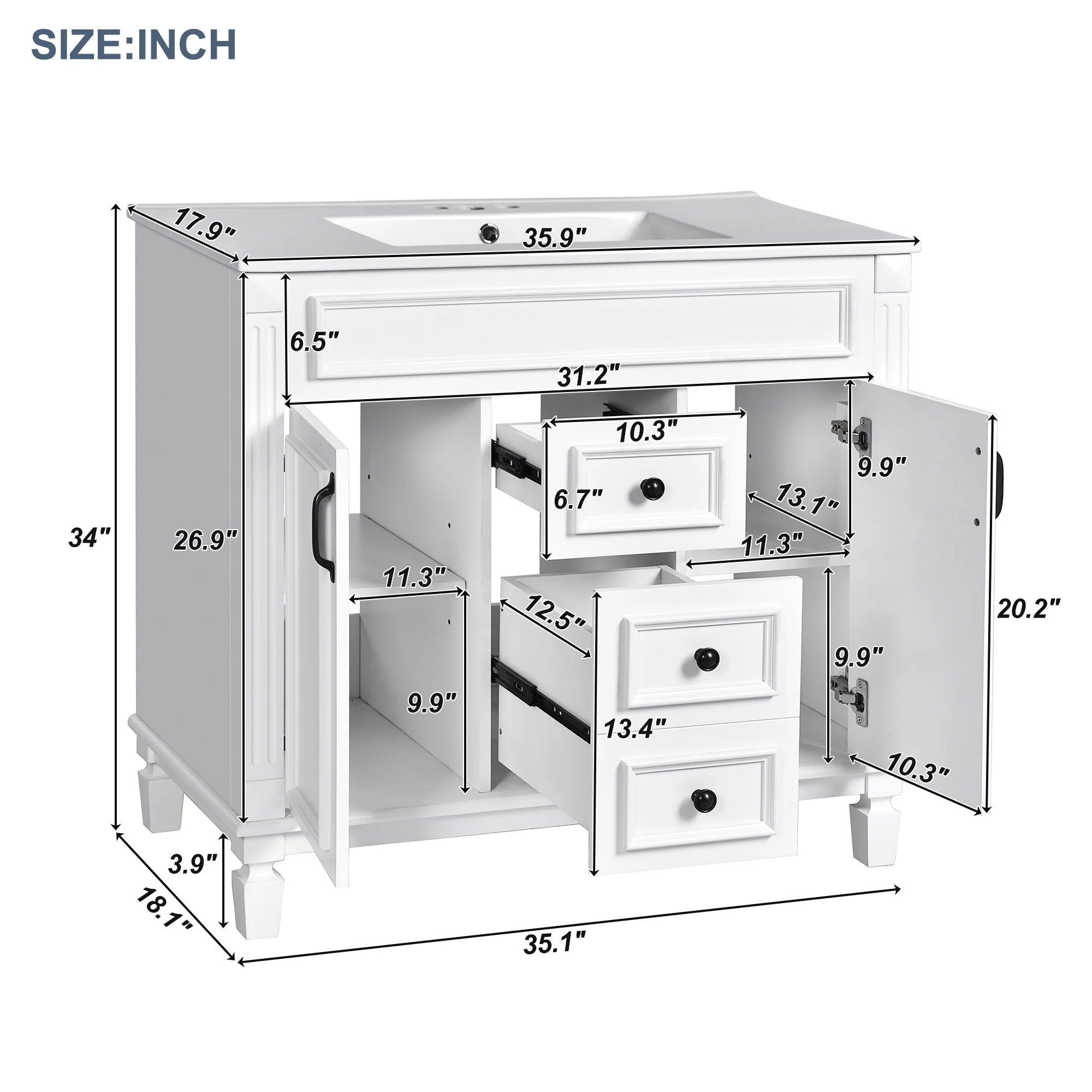Bathroom Vanity With Top Sink, Mirror Cabinet, 2 Soft Closing Doors & 2 Drawers - Image 30