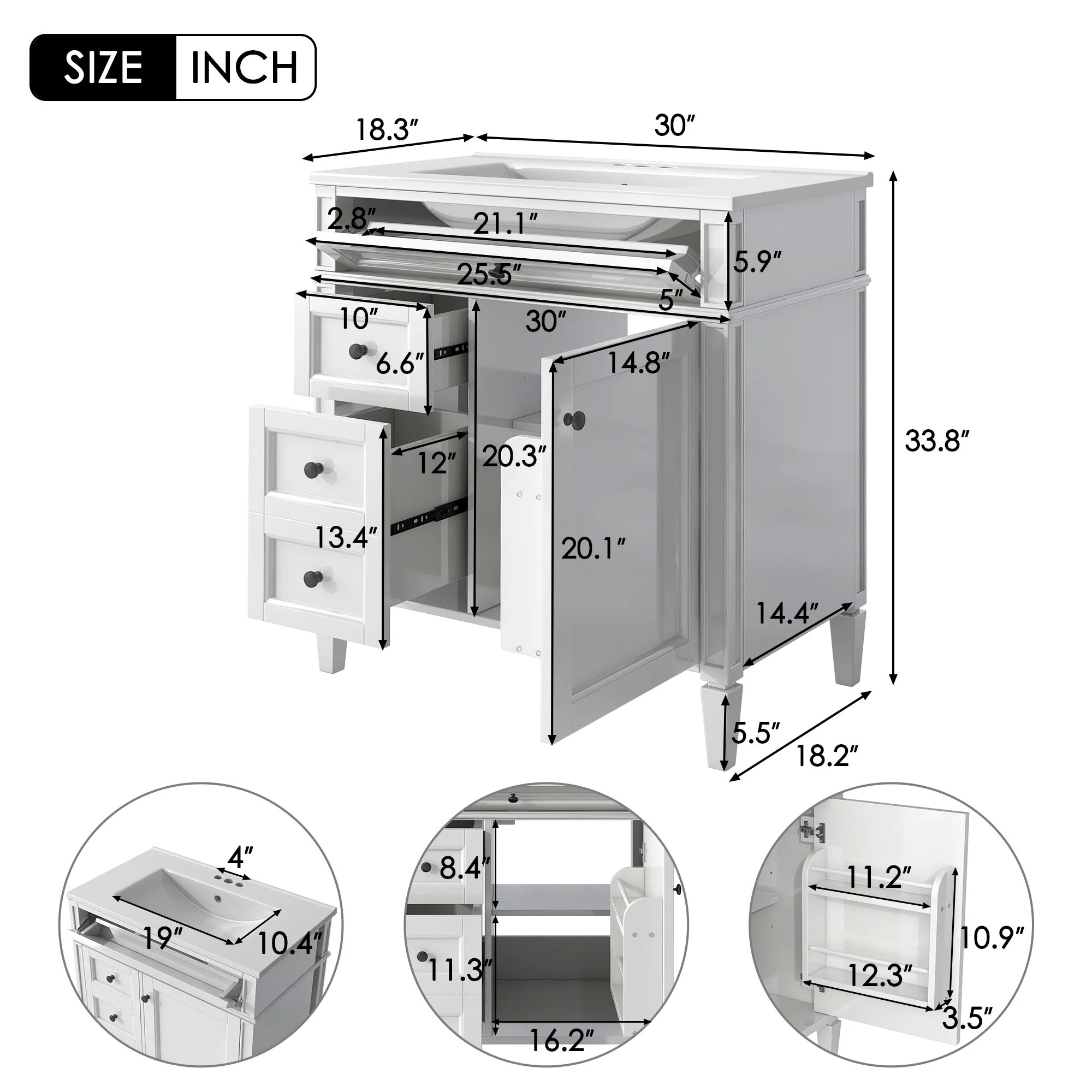 Bathroom Vanity With Top Sink, Storage Cabinet With 2 Drawers, Tip Out Drawer - Image 21