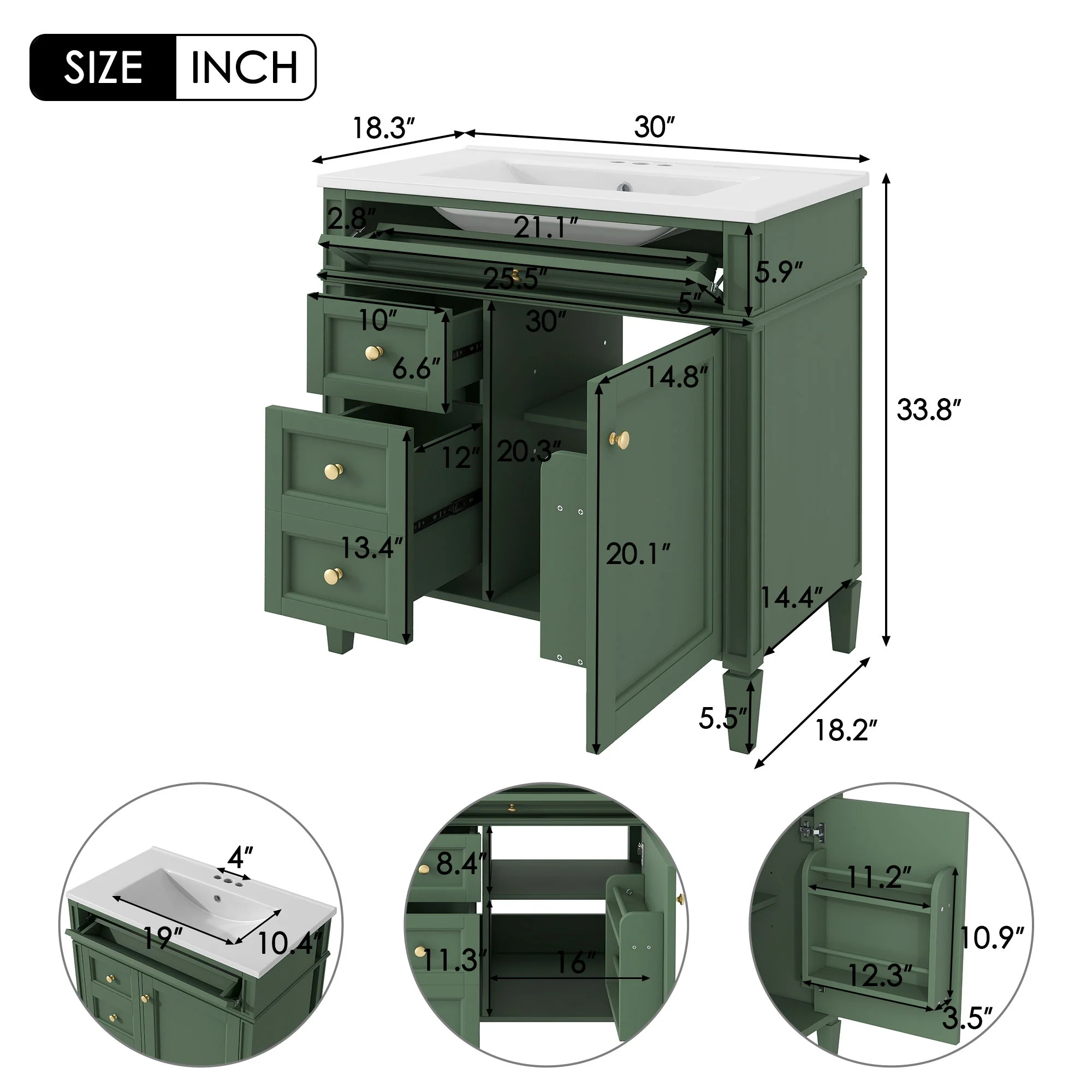 Bathroom Vanity With Top Sink, Storage Cabinet With 2 Drawers, Tip Out Drawer - Image 26