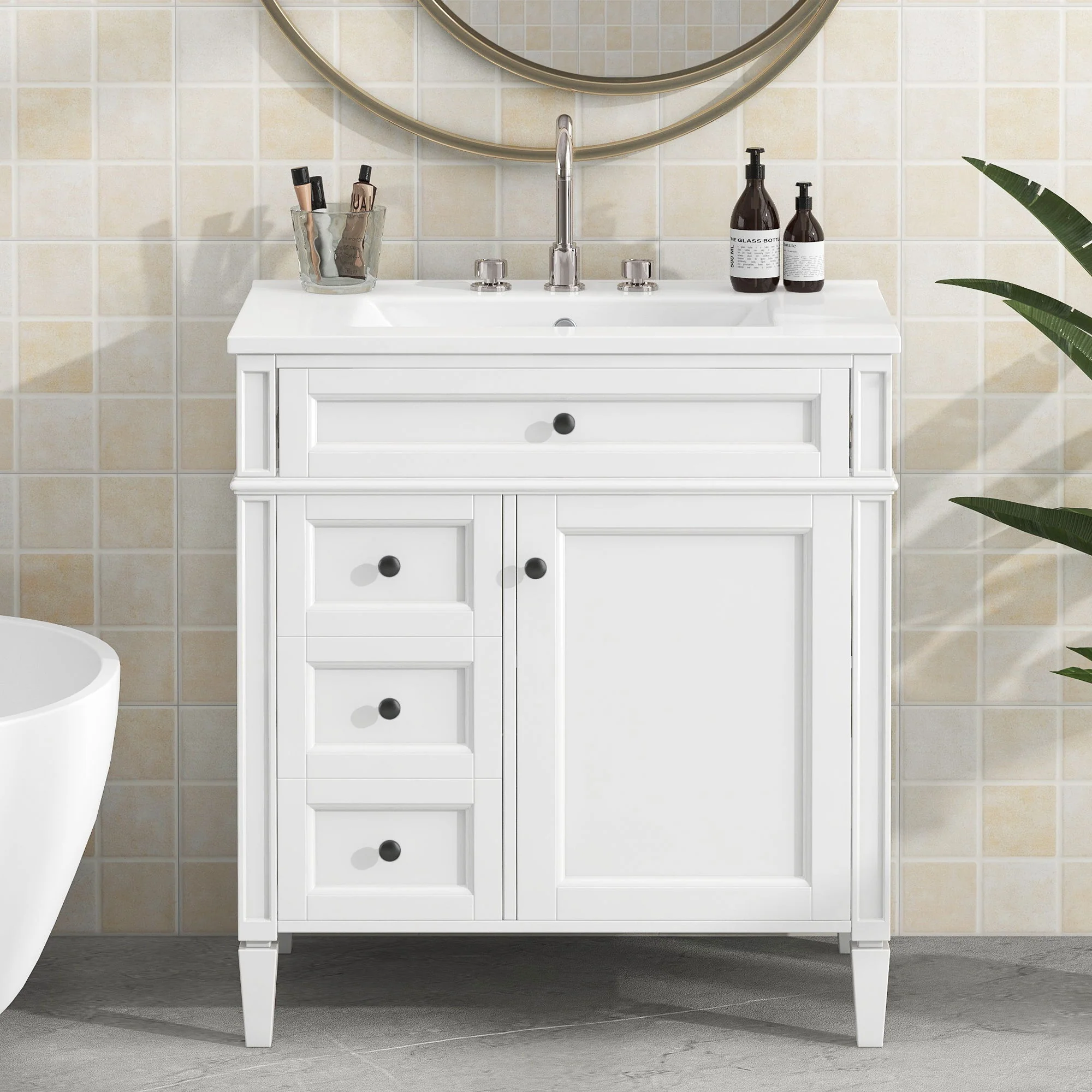 Bathroom Vanity With Top Sink, Storage Cabinet With 2 Drawers, Tip Out Drawer - Image 45
