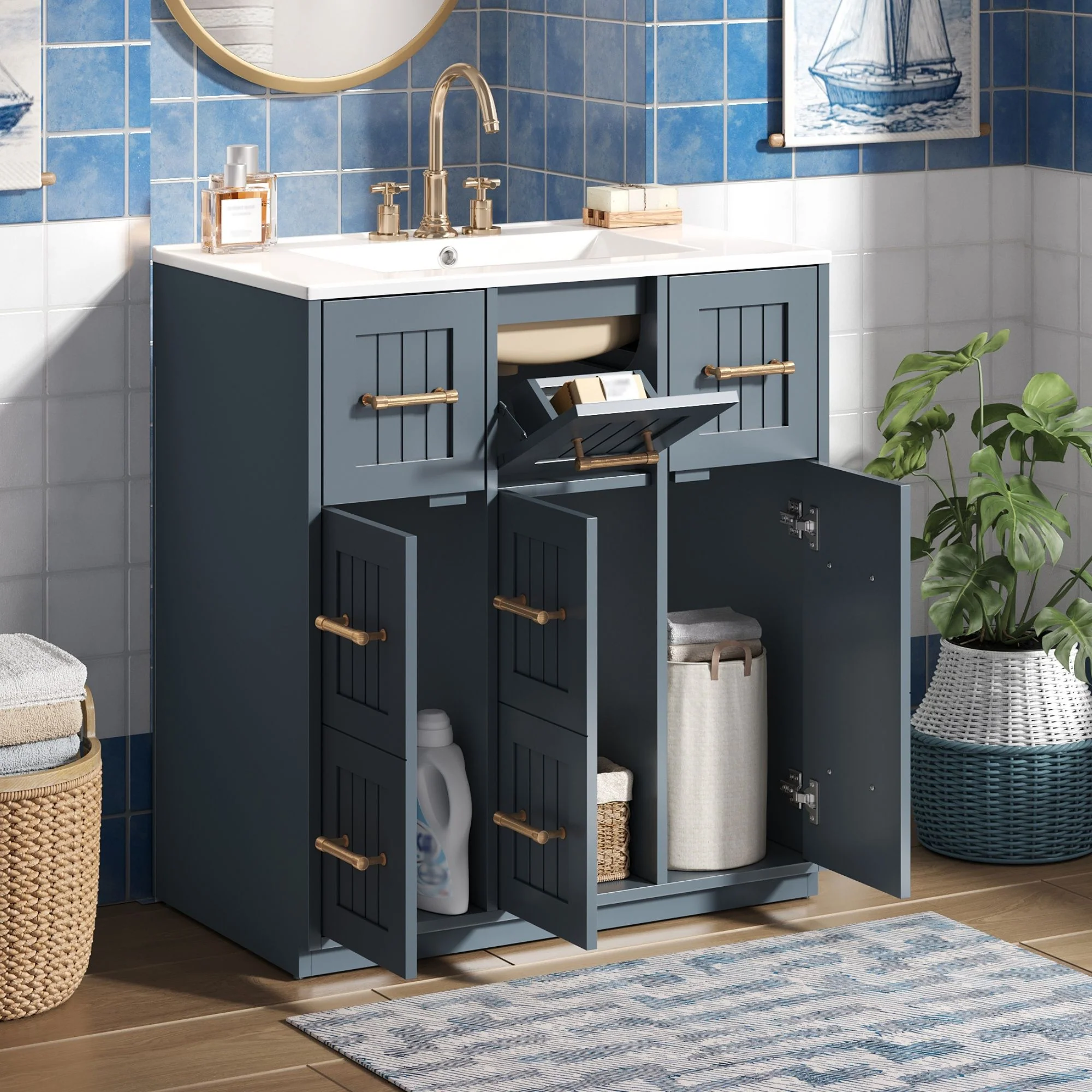 Bathroom Vanity With Undermount Sink, Soft-Close Doors, Drawers, Ceramic Sink - Image 5