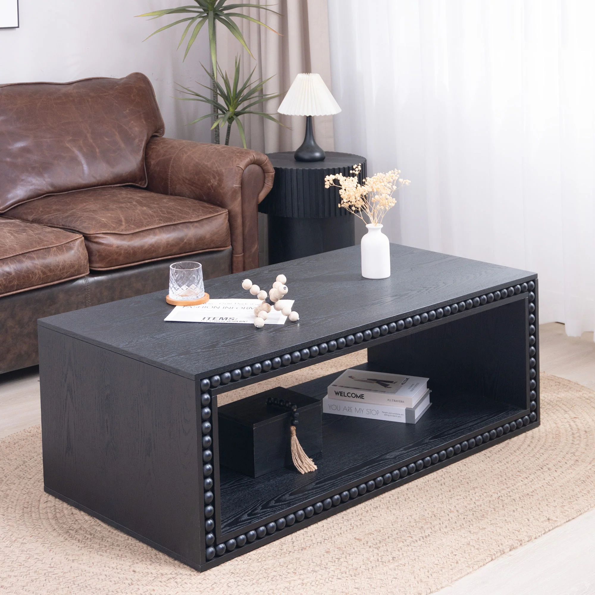 Beaded Edge Coffee Table With Open Storage Shelf - Image 16