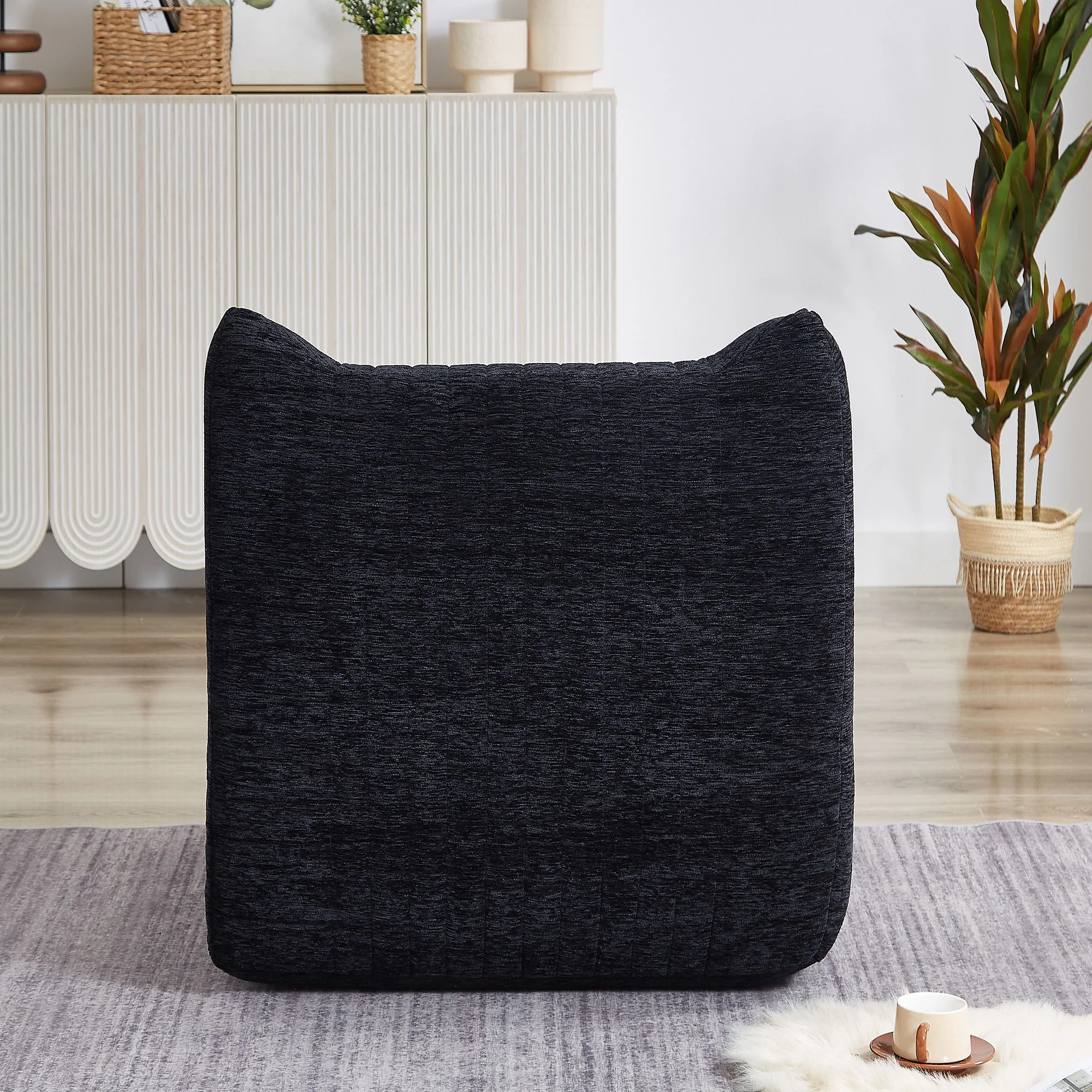 Bean Bag Chair With Armrests Oversized Comfy Beanbag Lounge Lazy Floor Sofa Accent Chair For Living Room - Black - Image 7