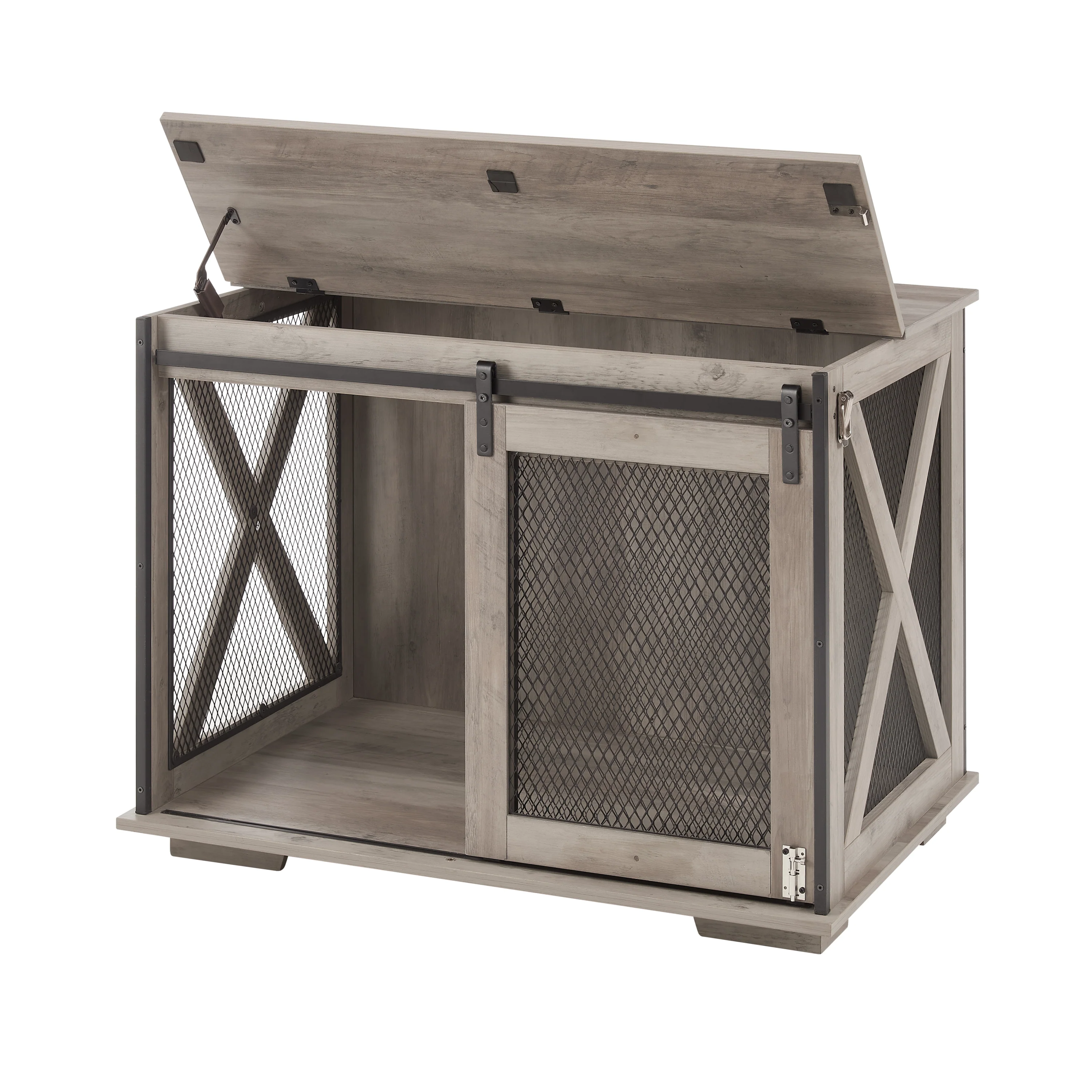Beaufort 37-Inch Farmhouse Dog Crate with Sliding Barn Door and Flip-Top Interaction Panel - Image 17