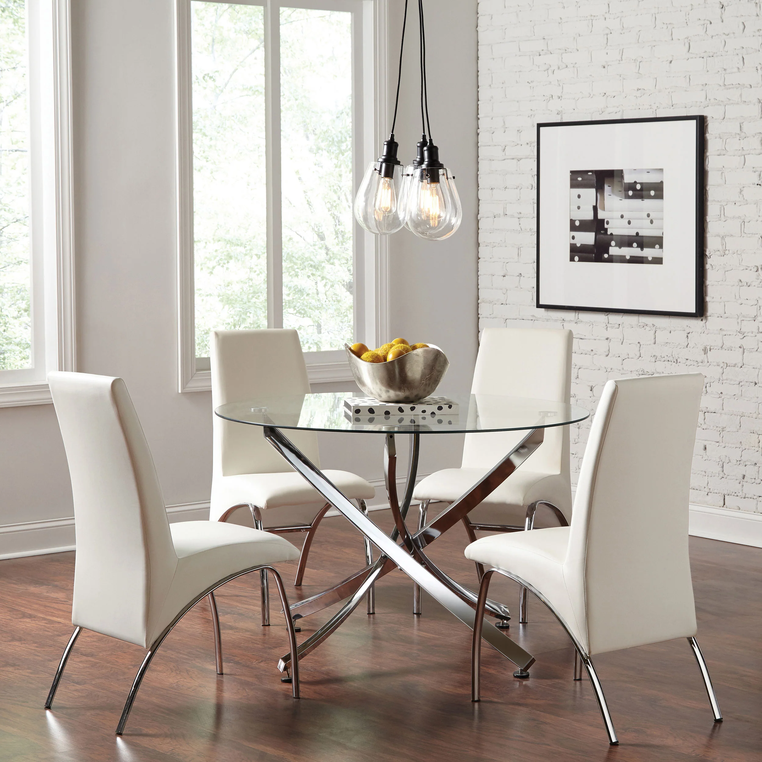 Beckham Round 46-Inch Glass Top Dining Table Chrome - Image 2