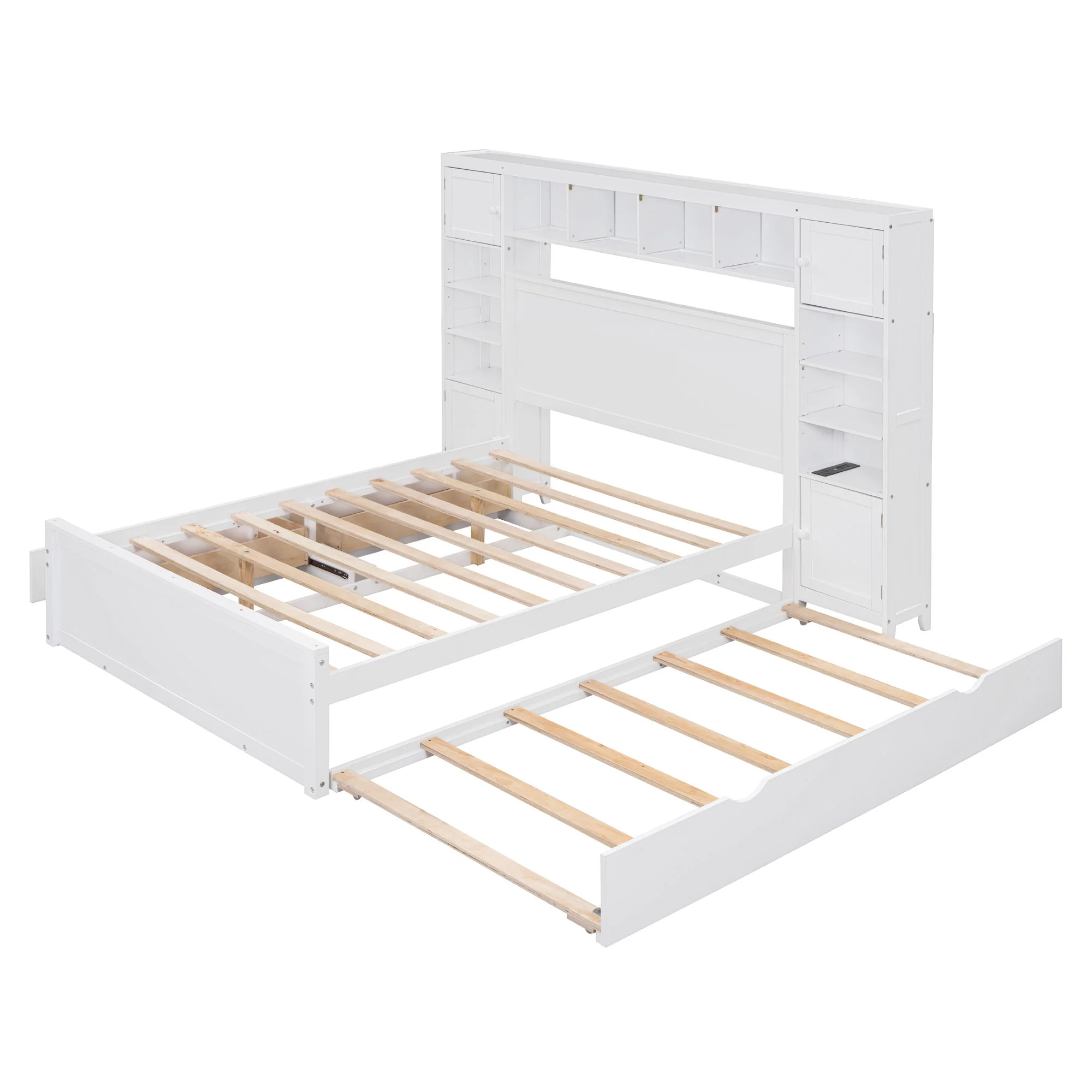 Bed With All In One Cabinet, Shelf And Sockets, Trundle - Image 9