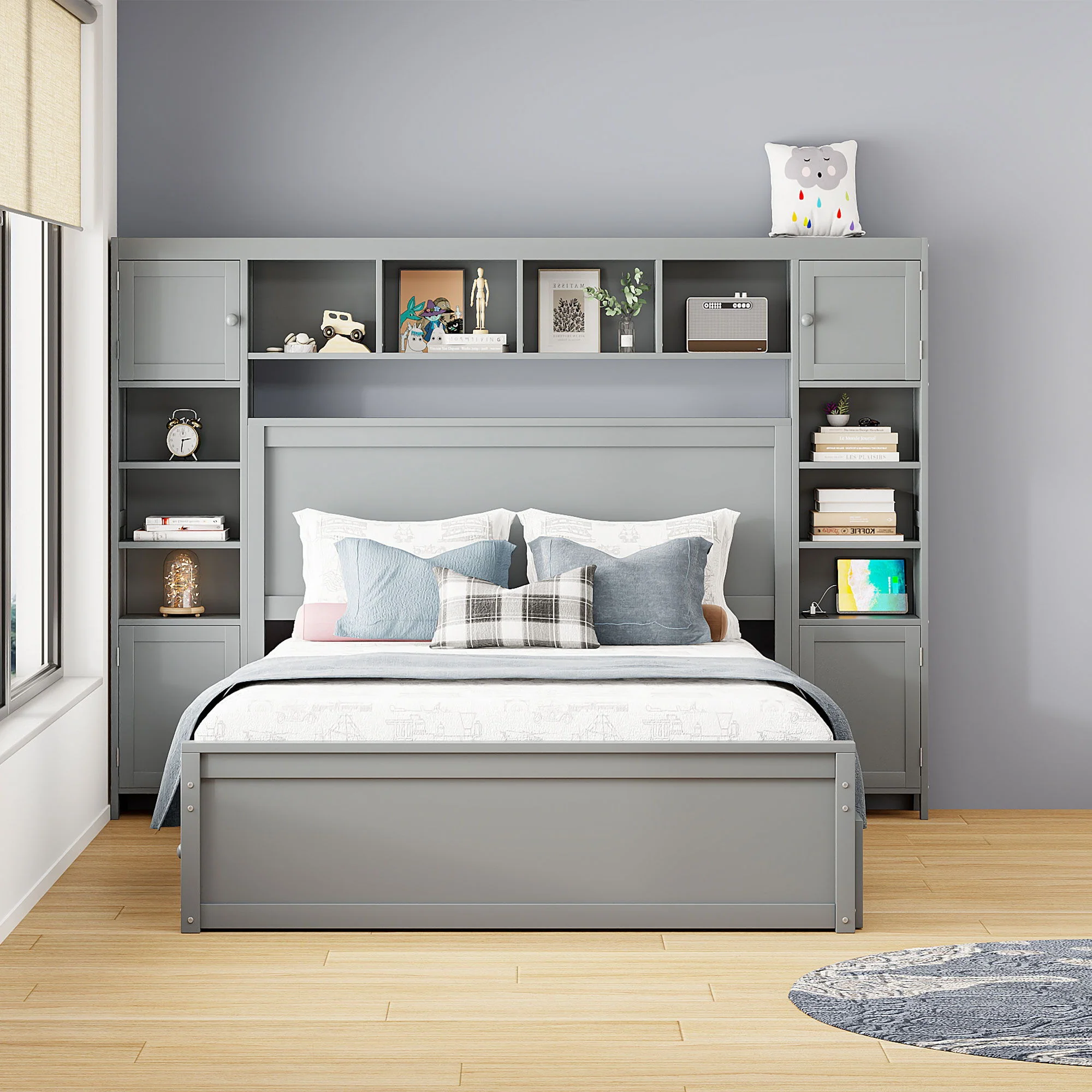 Bed With All In One Cabinet, Shelf And Sockets, Twin Long Trundle - Image 17