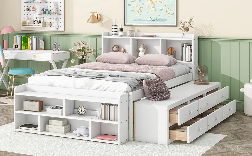 Bed With Bookcase Headboard, Under Bed Storage Drawers And Bed End Storage Case - Image 22
