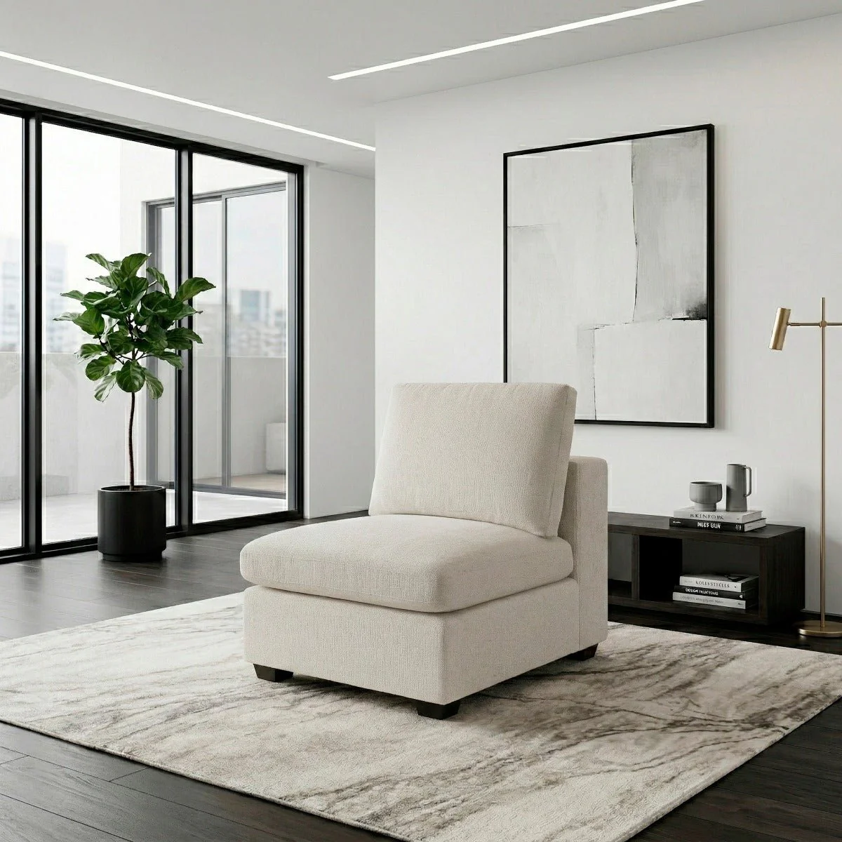 Beige Chenille Modular Armless Chair - Image 7