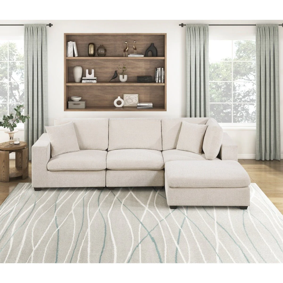 Beige Chenille Reversible One-Arm Modular Chair - Image 9