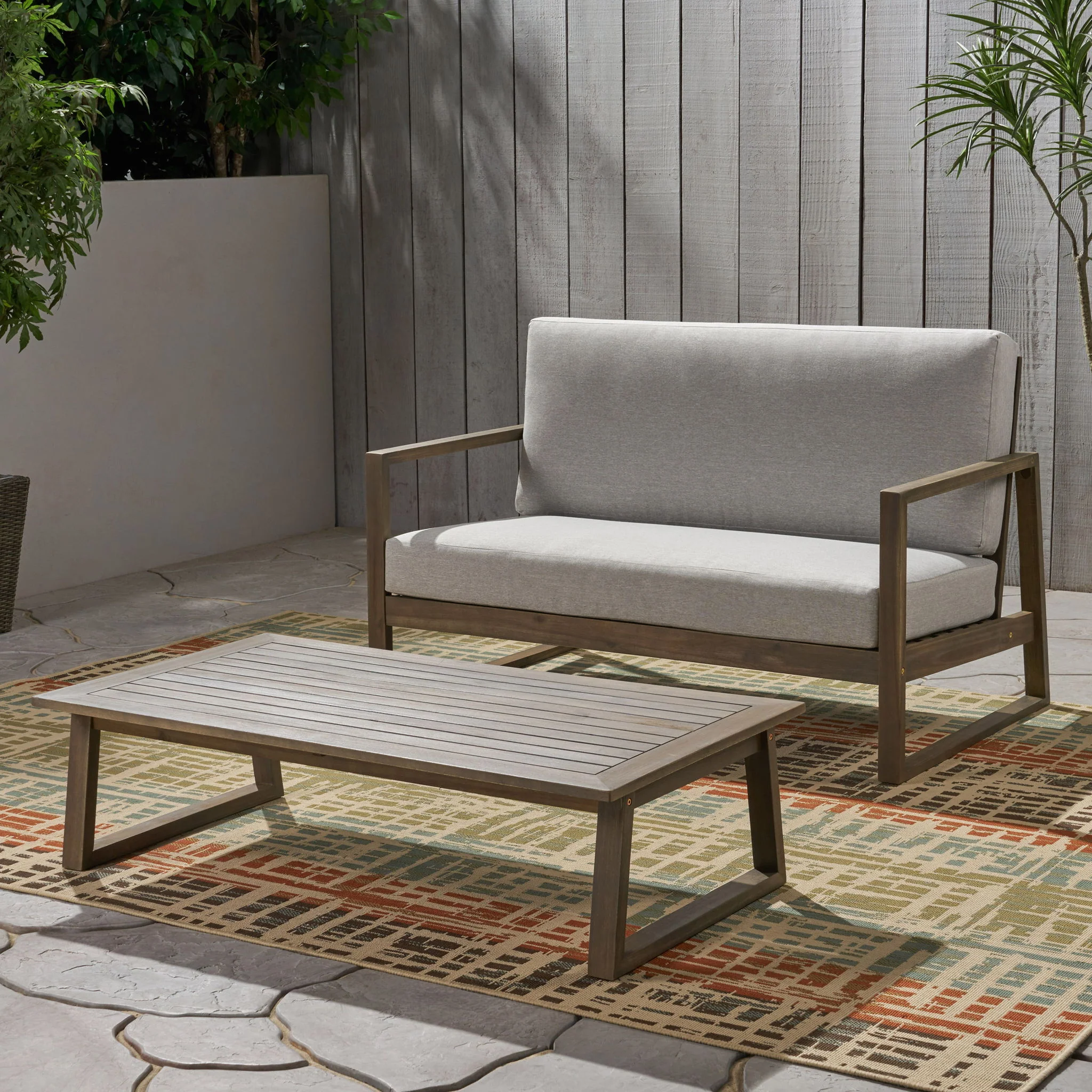 Belgian - Loveseat & Coffee Table Set With Water Resistant Cushions - Image 5