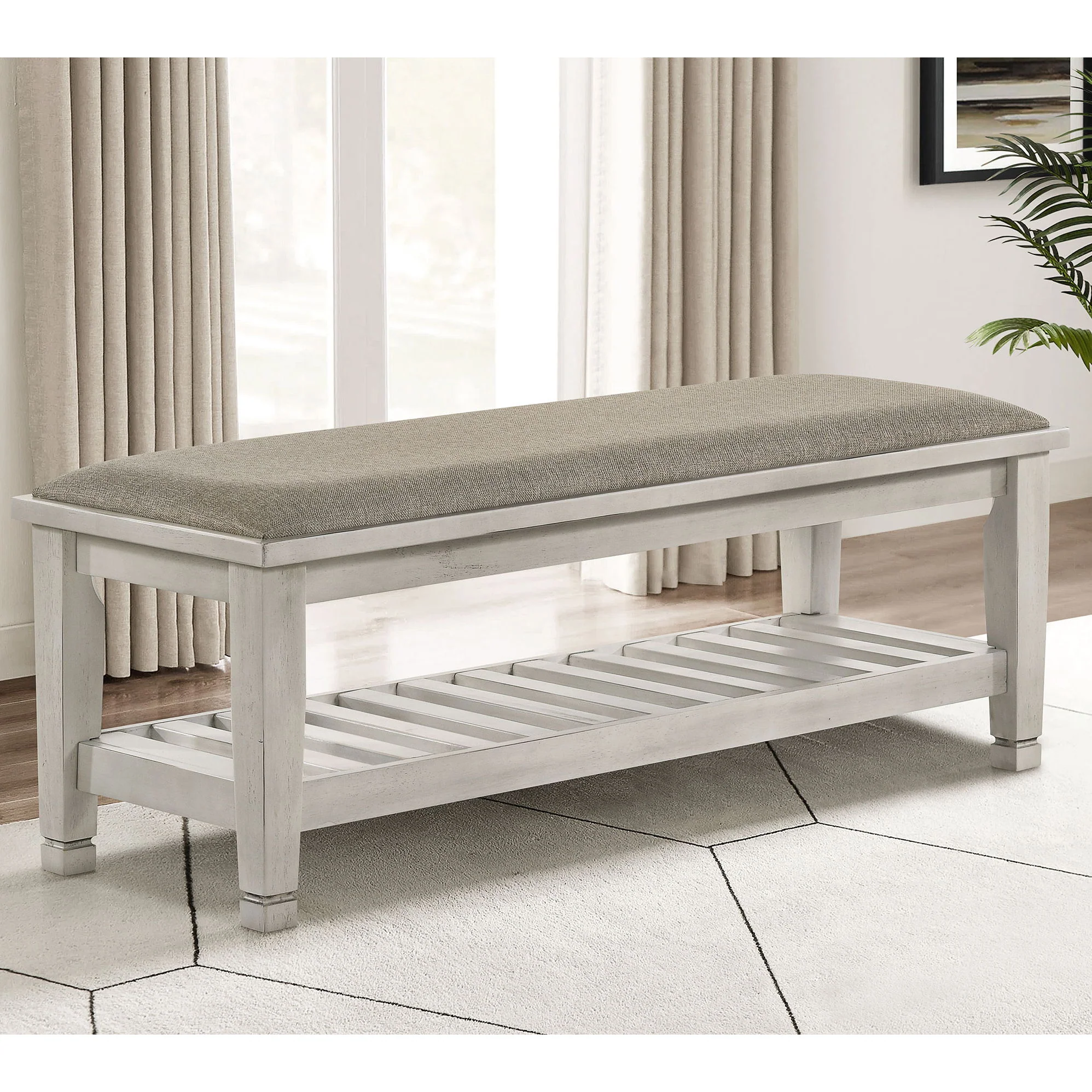 Bench With Upholstery Design - Ivory - Image 2