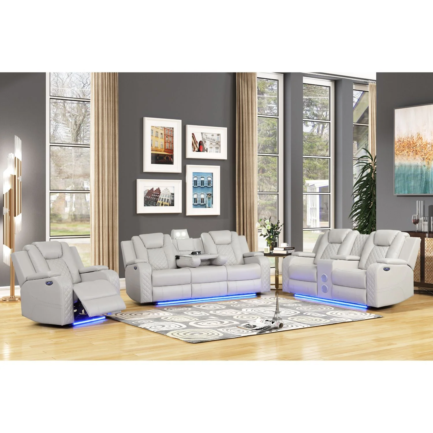 Benz - Power Recliner Set With LED Lighting And USB Charging - Image 16