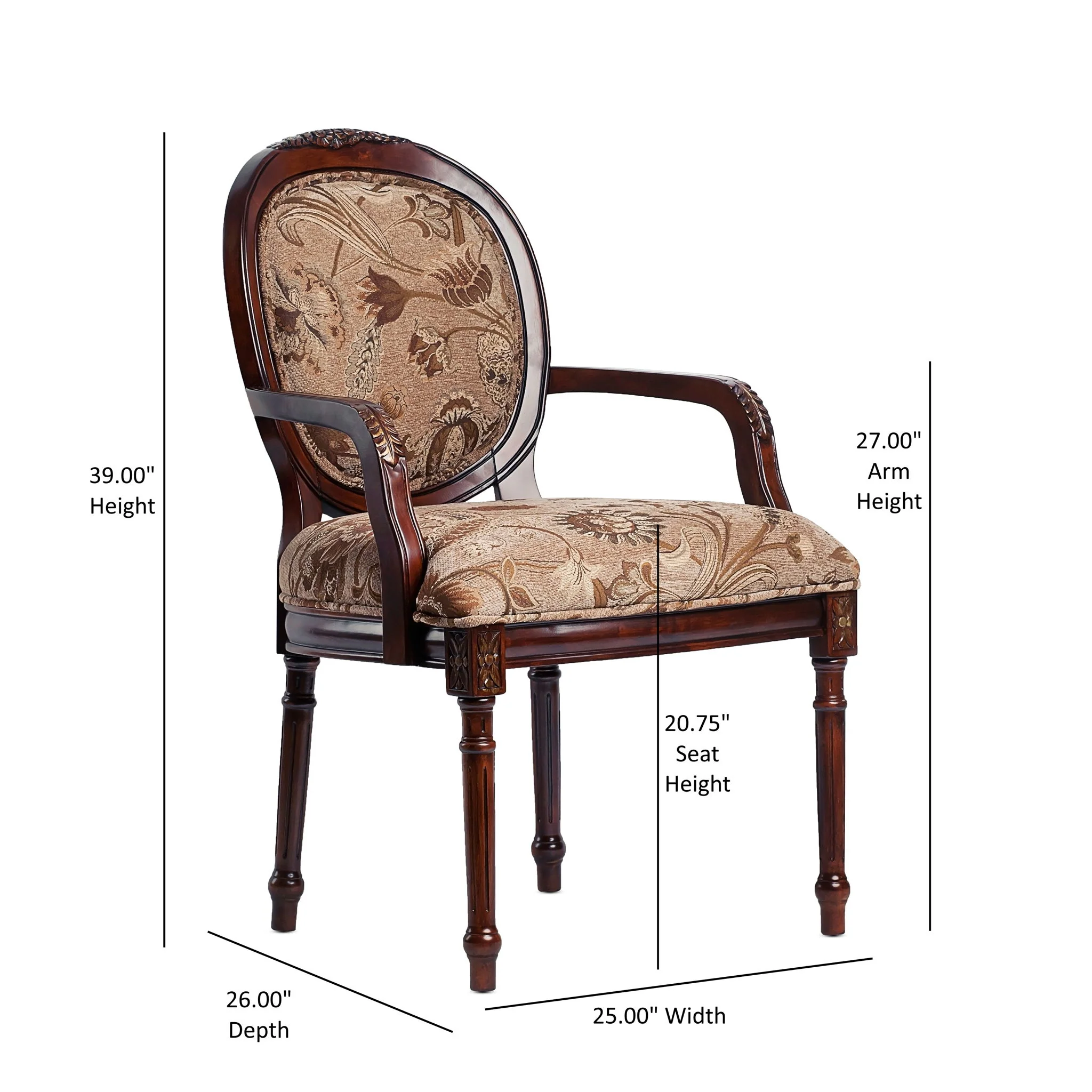 Bernice - Oval Back Chair With Floral Carvings - Brown / Beige Gray - Image 2