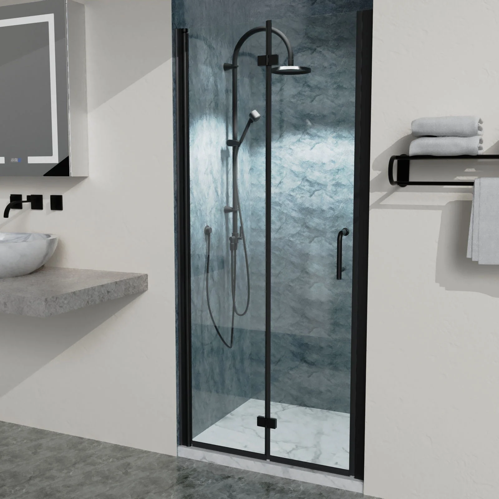 Bi-Fold Semi-Frameless Shower Doors In Matte With Clear Glass - Image 6