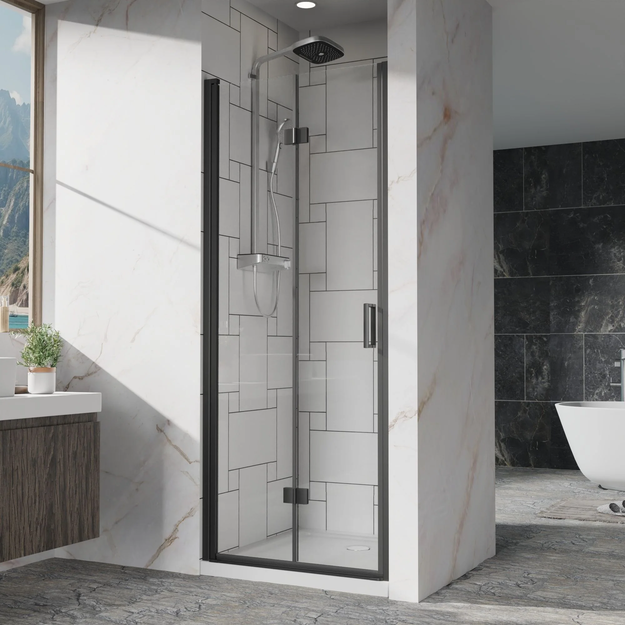 Bifold Frameless Shower Door With Tempered Clear Glass - Image 11