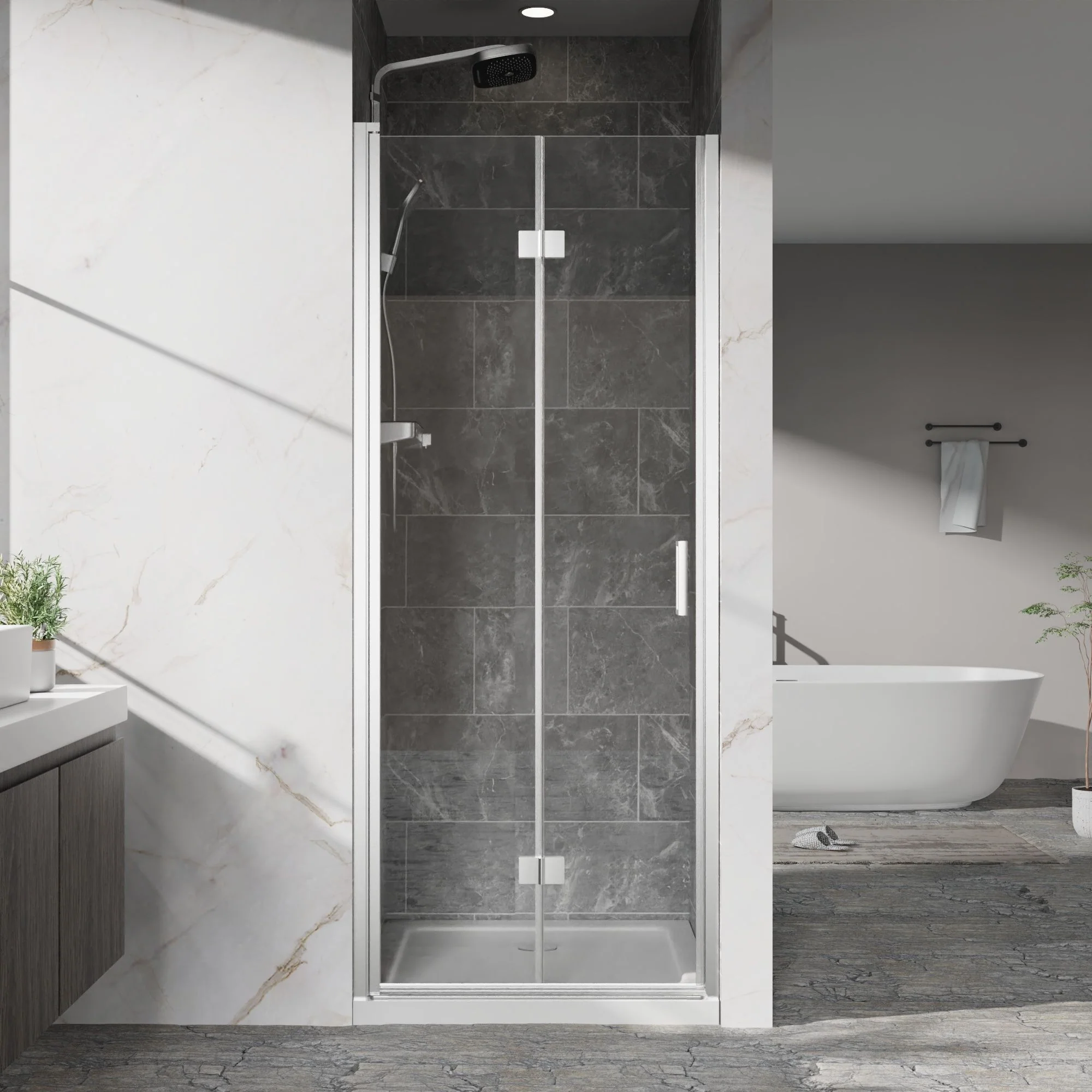 Bifold Frameless Shower Door With Tempered Clear Glass - Image 6