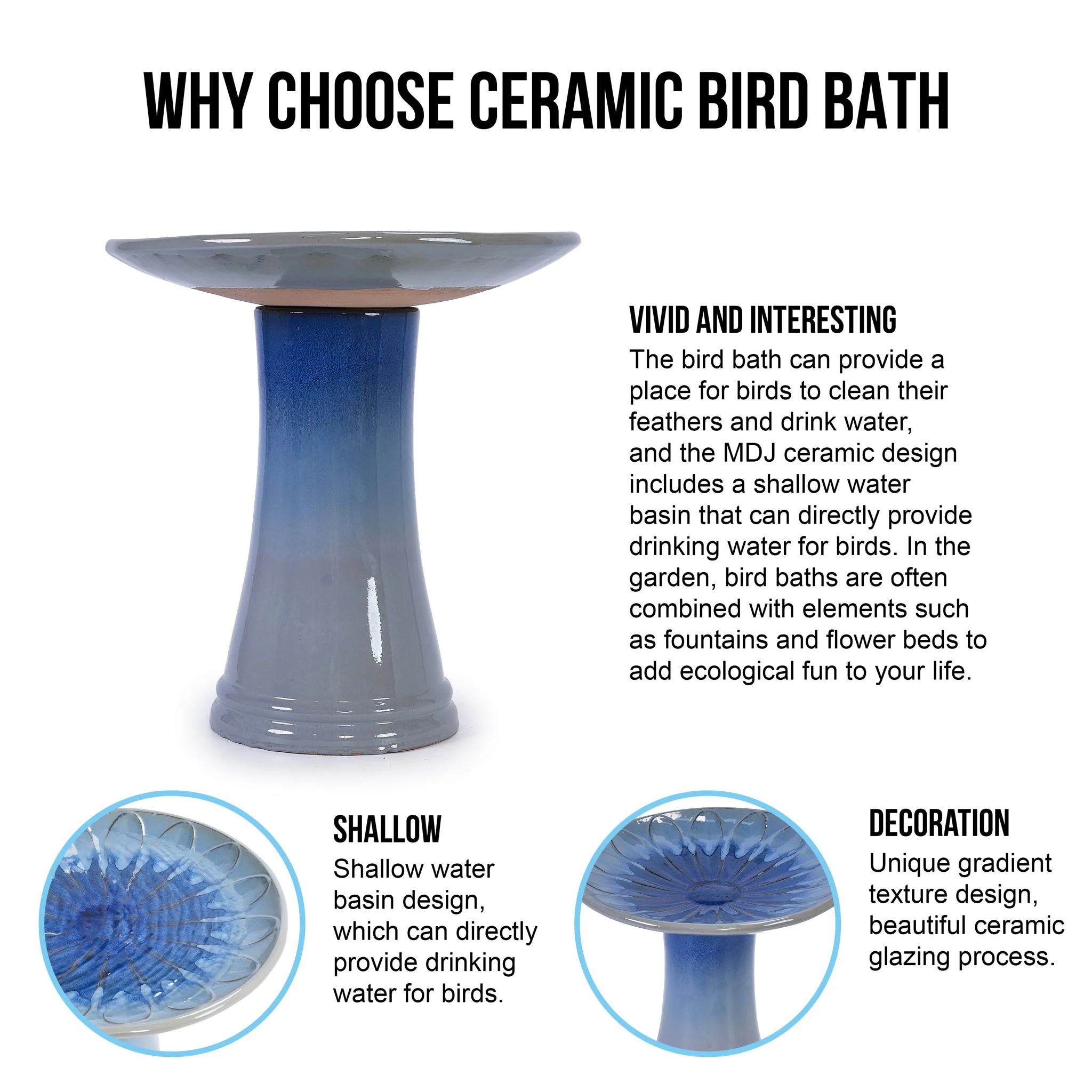 Birdbath For Patio, Garden - Blue Gray - Image 7