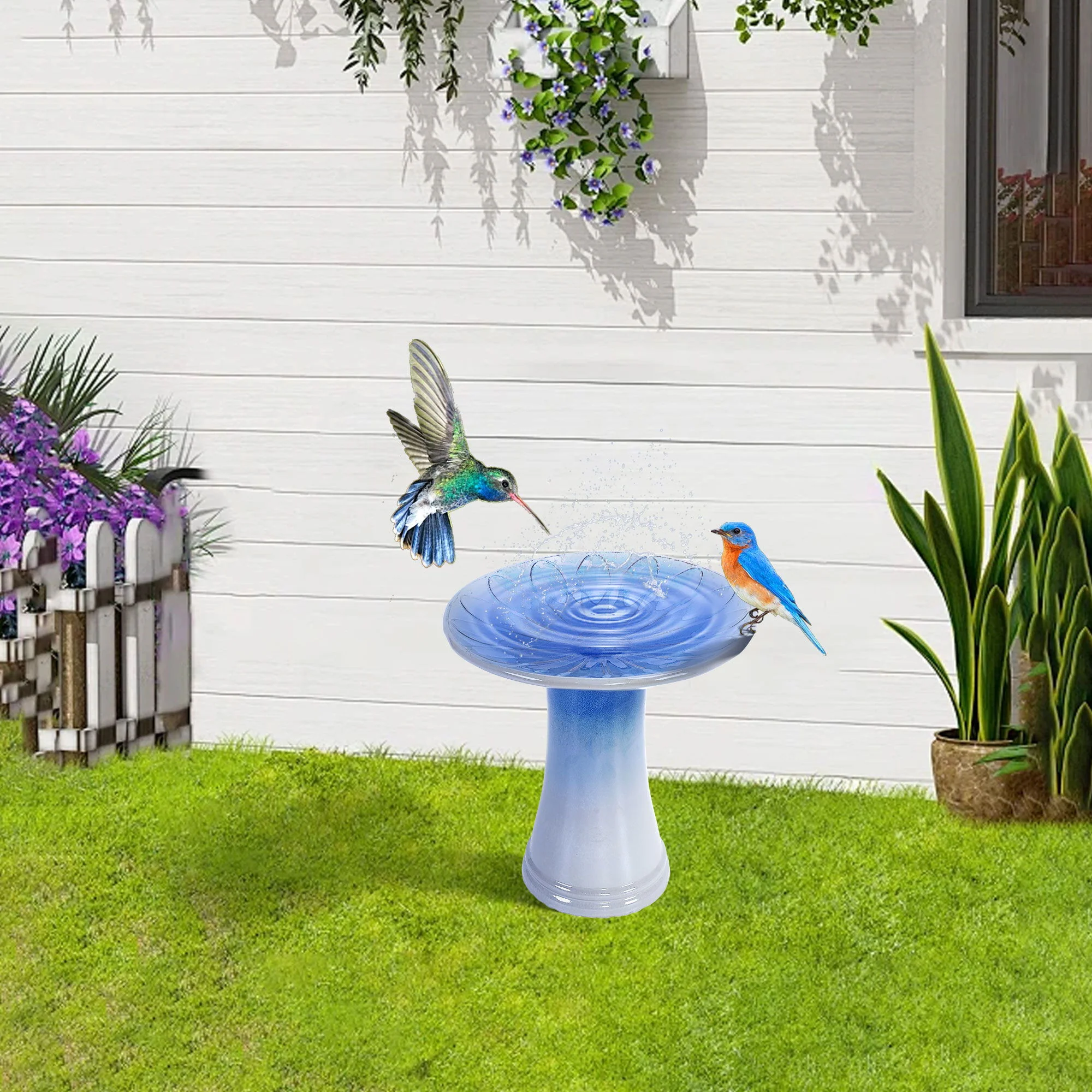 Birdbath For Patio, Garden - Blue Gray - Image 9