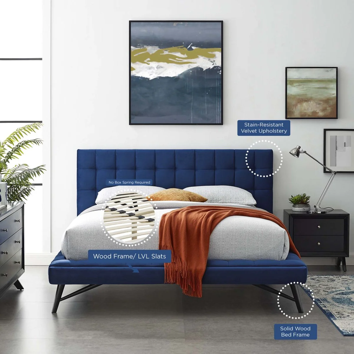 Biscuit Tufted Performance Velvet Queen Platform Bed - Image 22