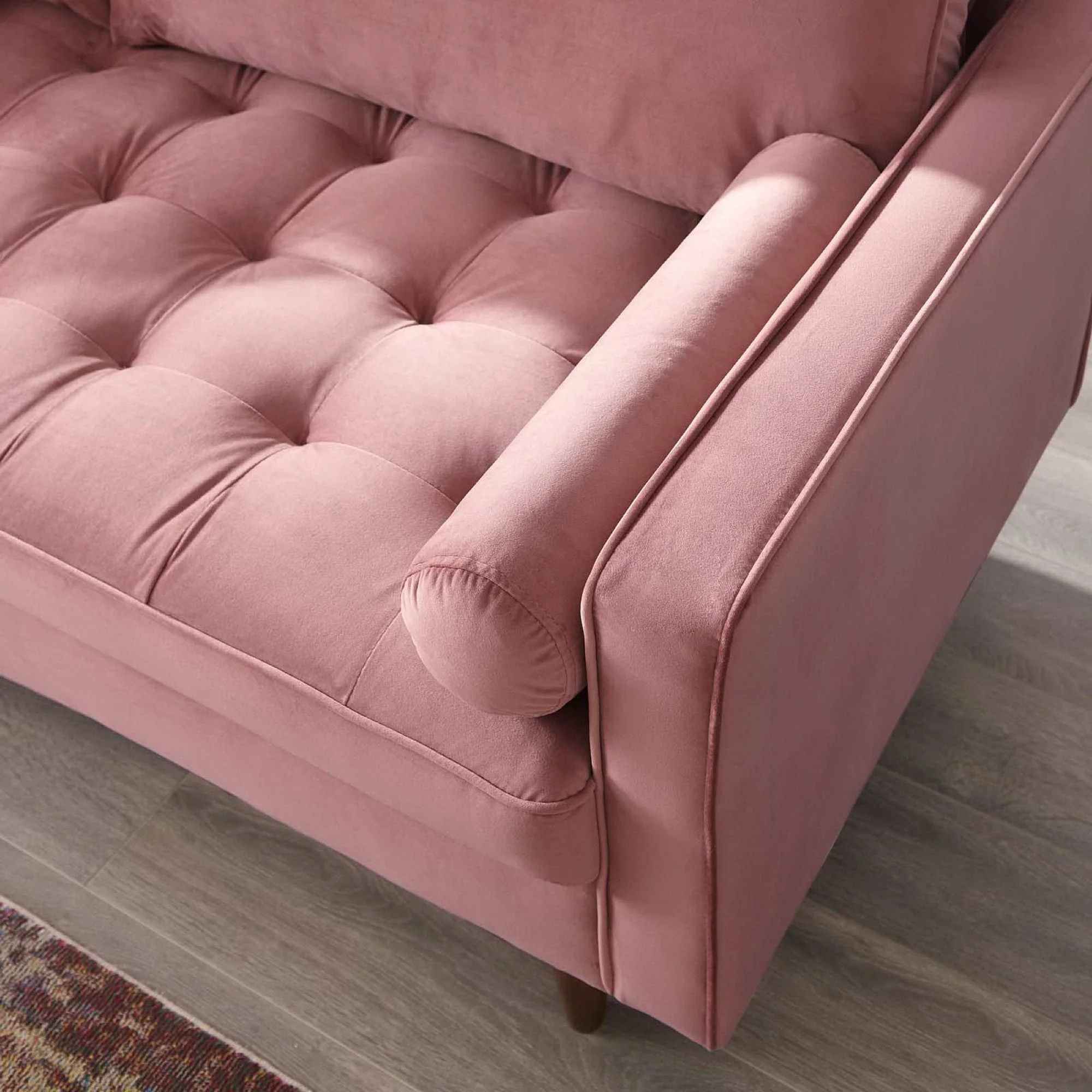 Biscuit Tufted Performance Velvet Sofa with Bolster Pillows - Image 11