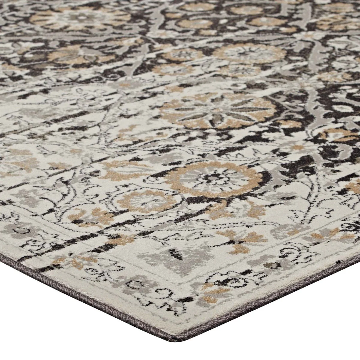 Black and Beige Distressed Diamond Floral Lattice Polypropylene Area Rug Collection - Image 11