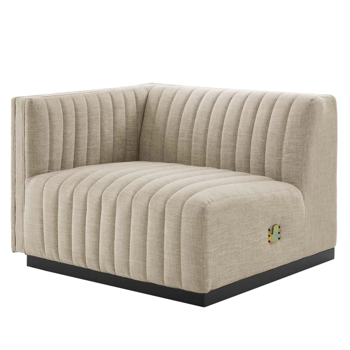 Black Beige Channel Tufted Fabric 4-Piece L-Shaped Sectional - Image 4