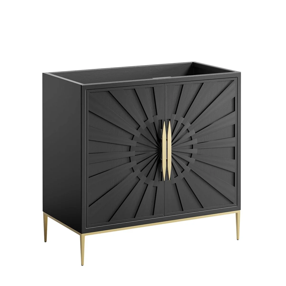 Black Modern Wood Bathroom Vanity Cabinet with Gold Base and Contemporary Hardware - Image 28