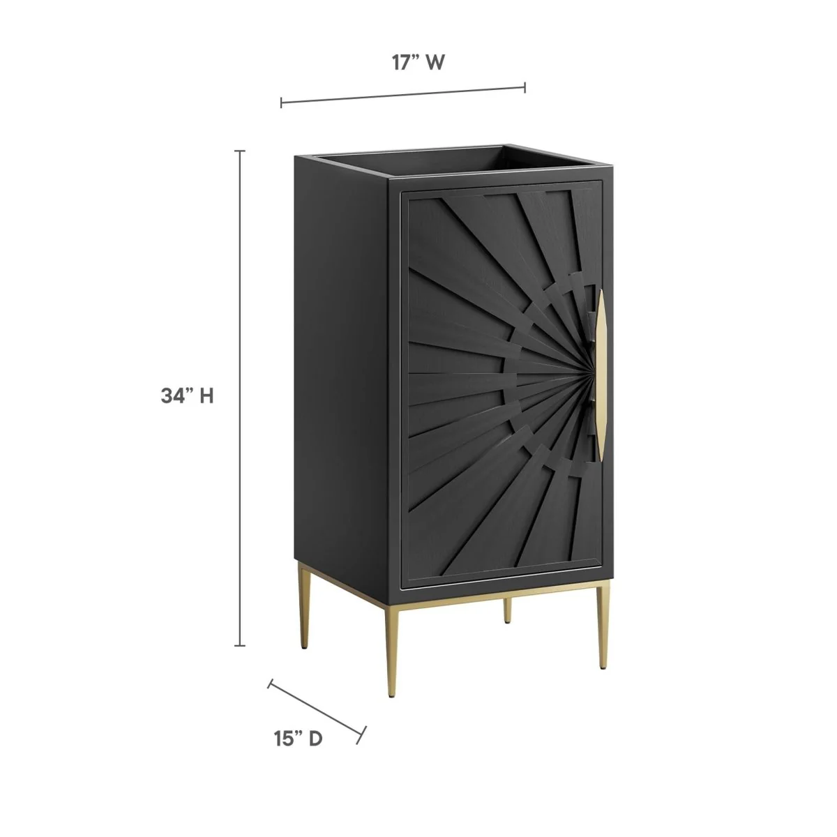 Black Modern Wood Bathroom Vanity Cabinet with Gold Base and Contemporary Hardware - Image 3