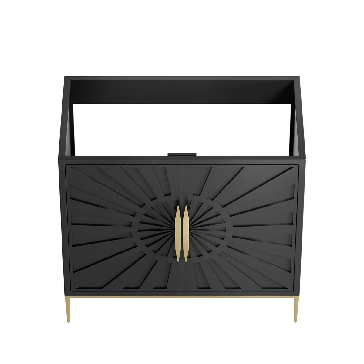 Black Modern Wood Bathroom Vanity Cabinet with Gold Base and Contemporary Hardware - Image 34
